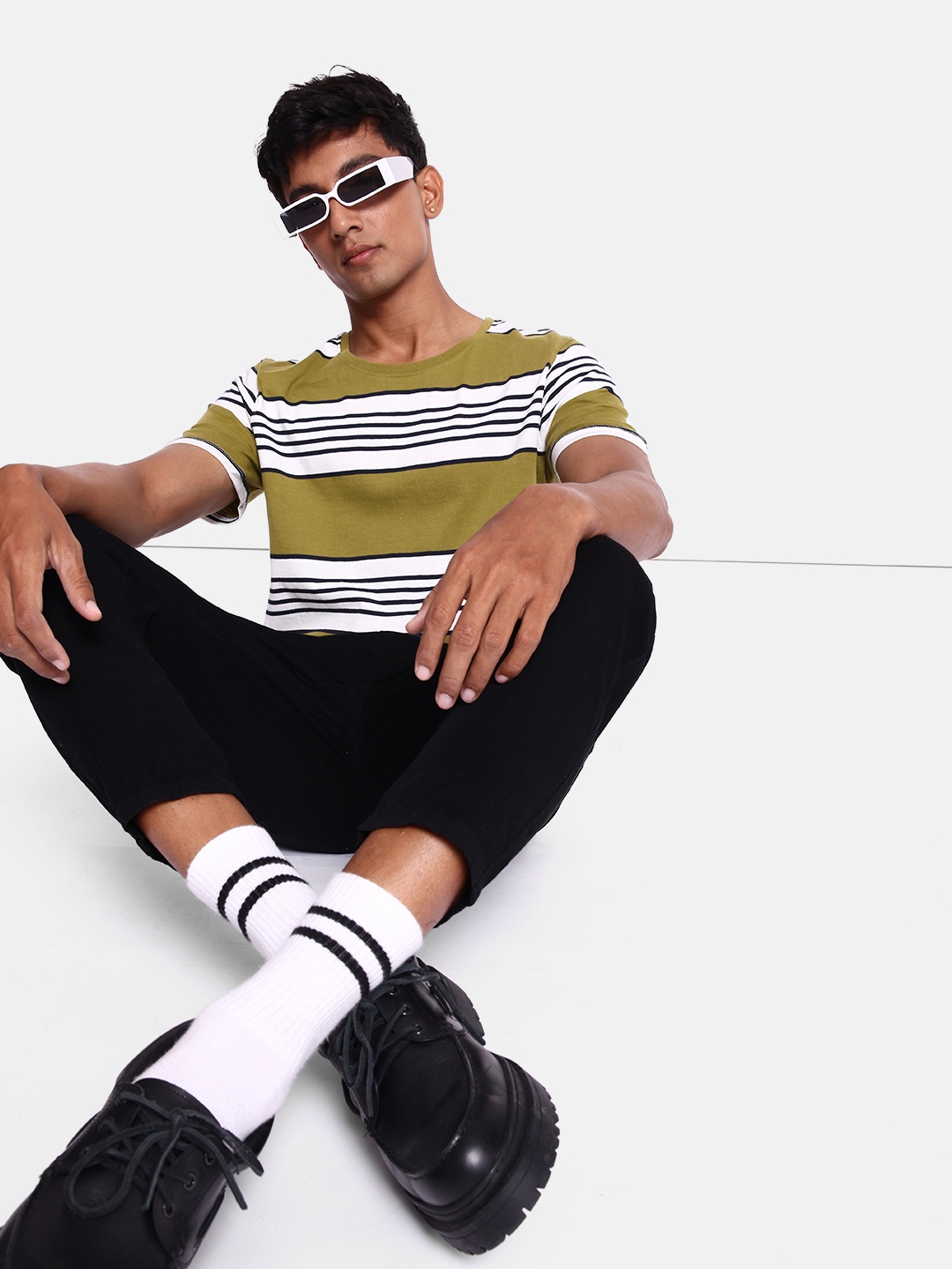 

The Roadster Lifestyle Co. Striped Pure Cotton T-shirt, Olive