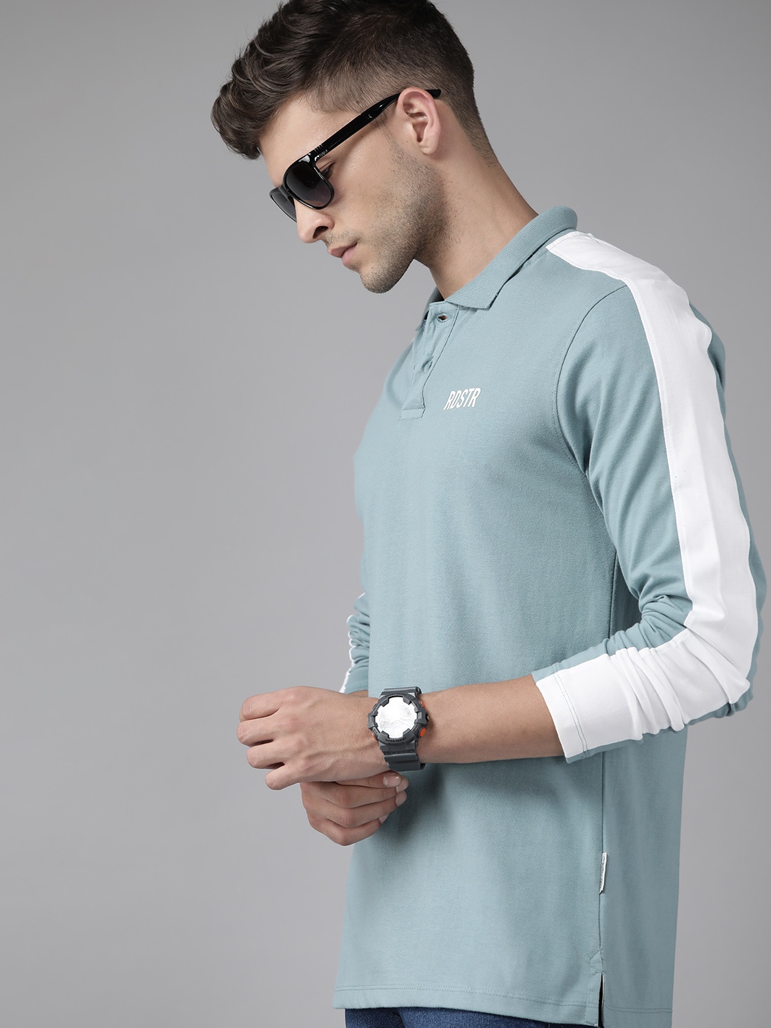 

Roadster Men Teal Blue & White Typography Printed Polo Collar Pure Cotton T-shirt