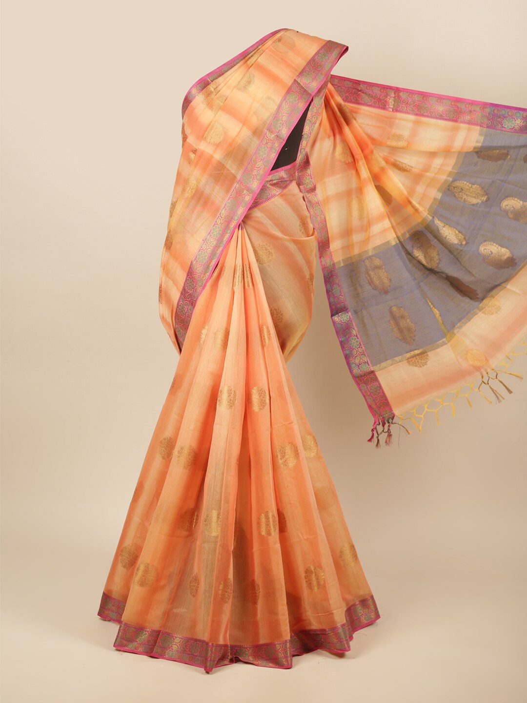 

Pothys Peach & Pink Woven Design Cotton Blend Saree