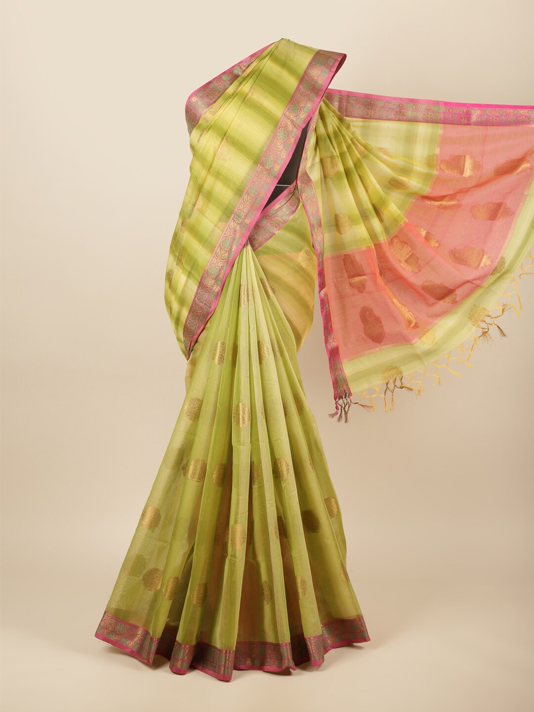 

Pothys Green & Pink Woven Design Zari Saree