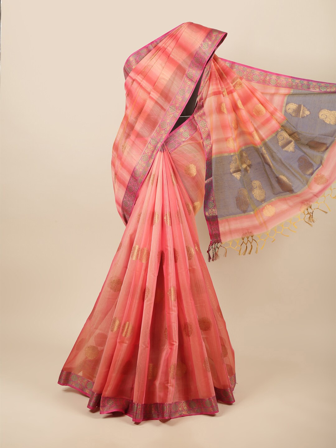 

Pothys Pink & Grey Woven Design Zari Saree