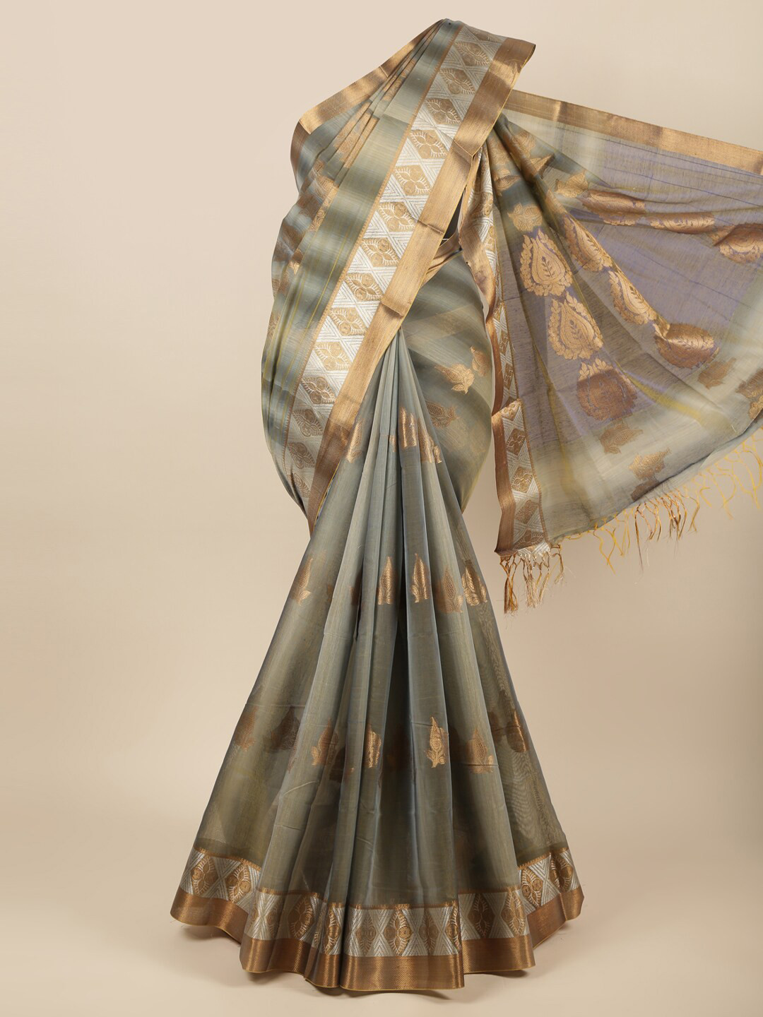 

Pothys Grey & Gold-Toned Ethnic Motifs Saree