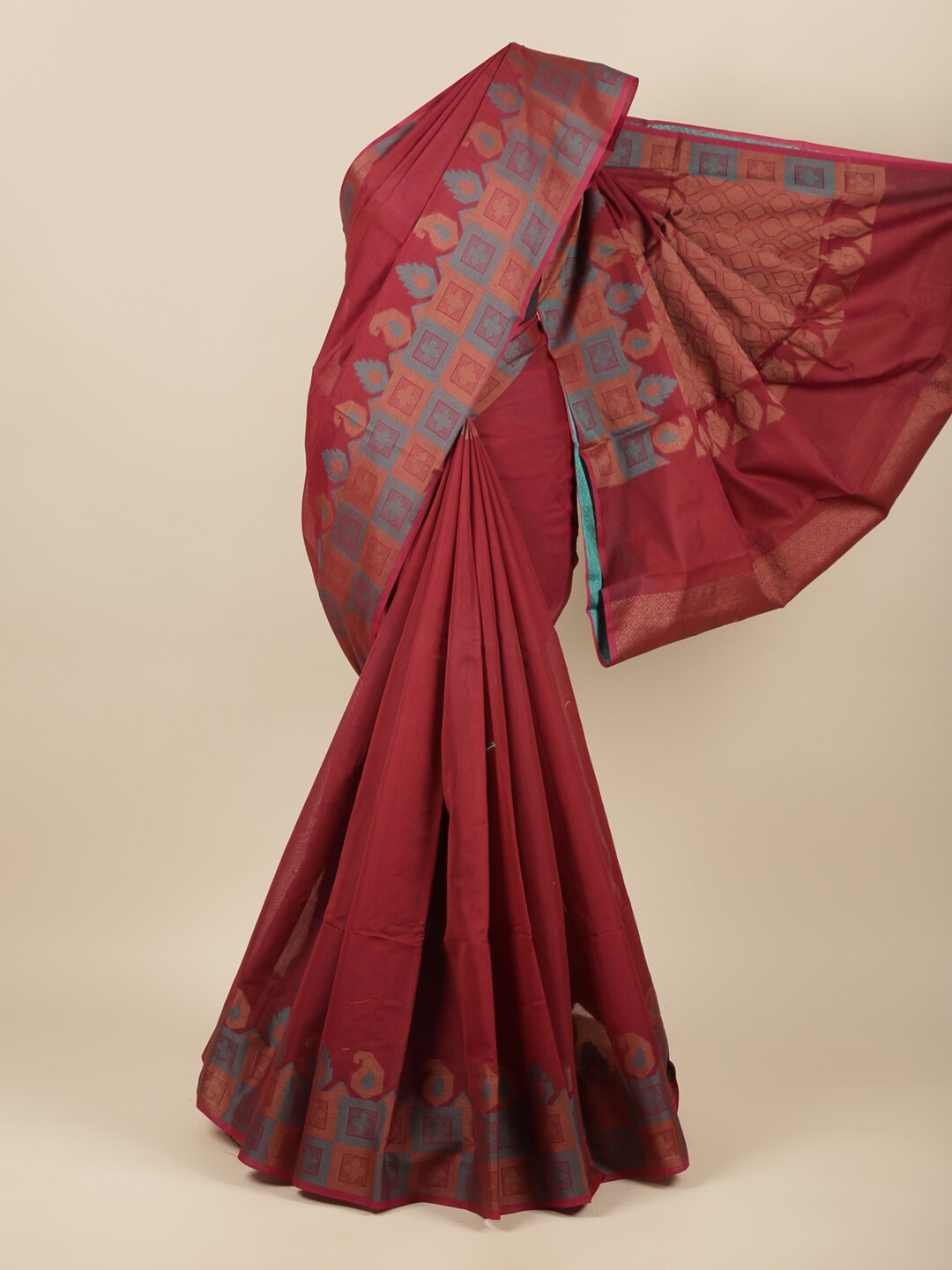 

Pothys Maroon Woven Design Cotton Blend Saree