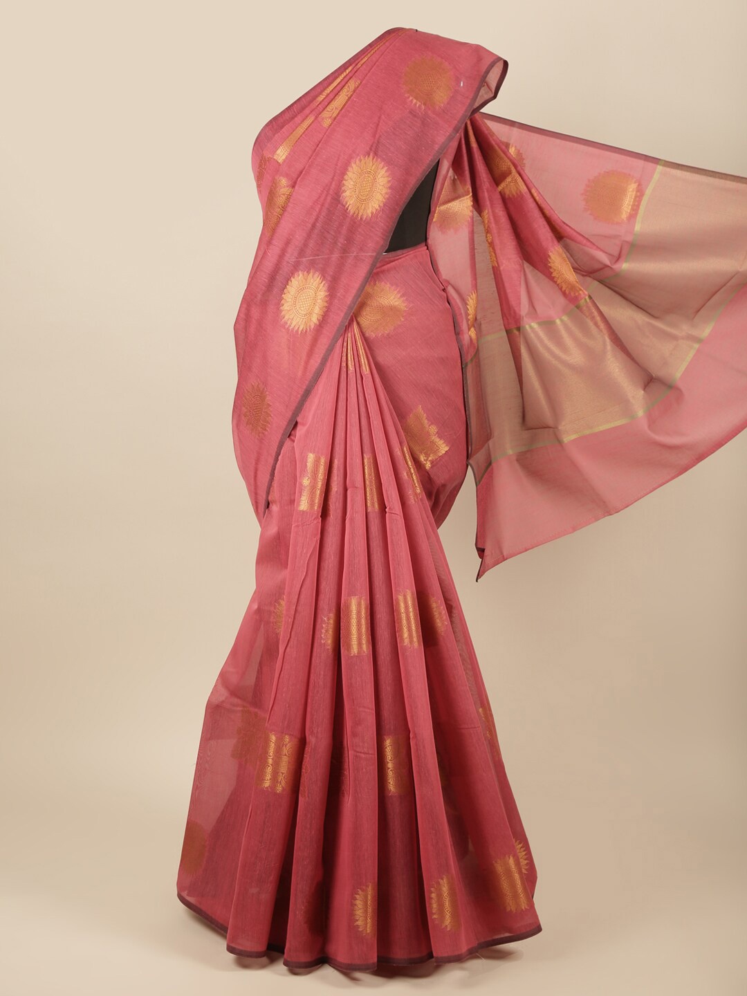

Pothys Pink & Gold-Toned Woven Design Zari Saree