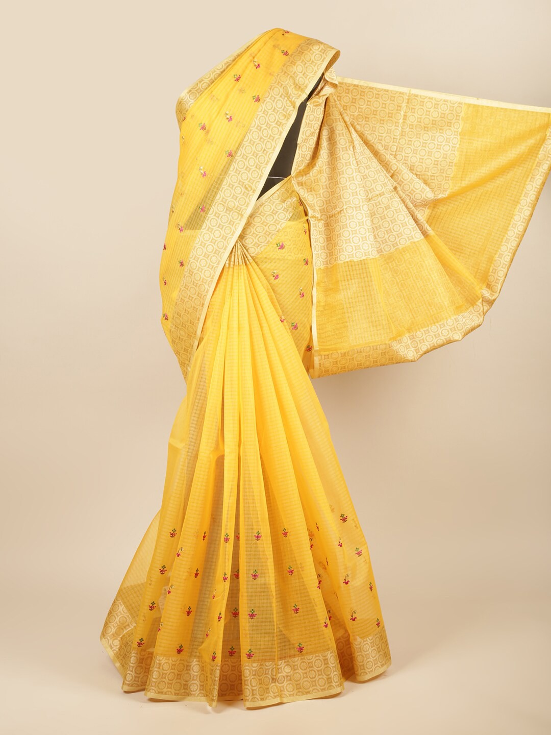 

Pothys Yellow & Gold-Toned Woven Design Zari Saree