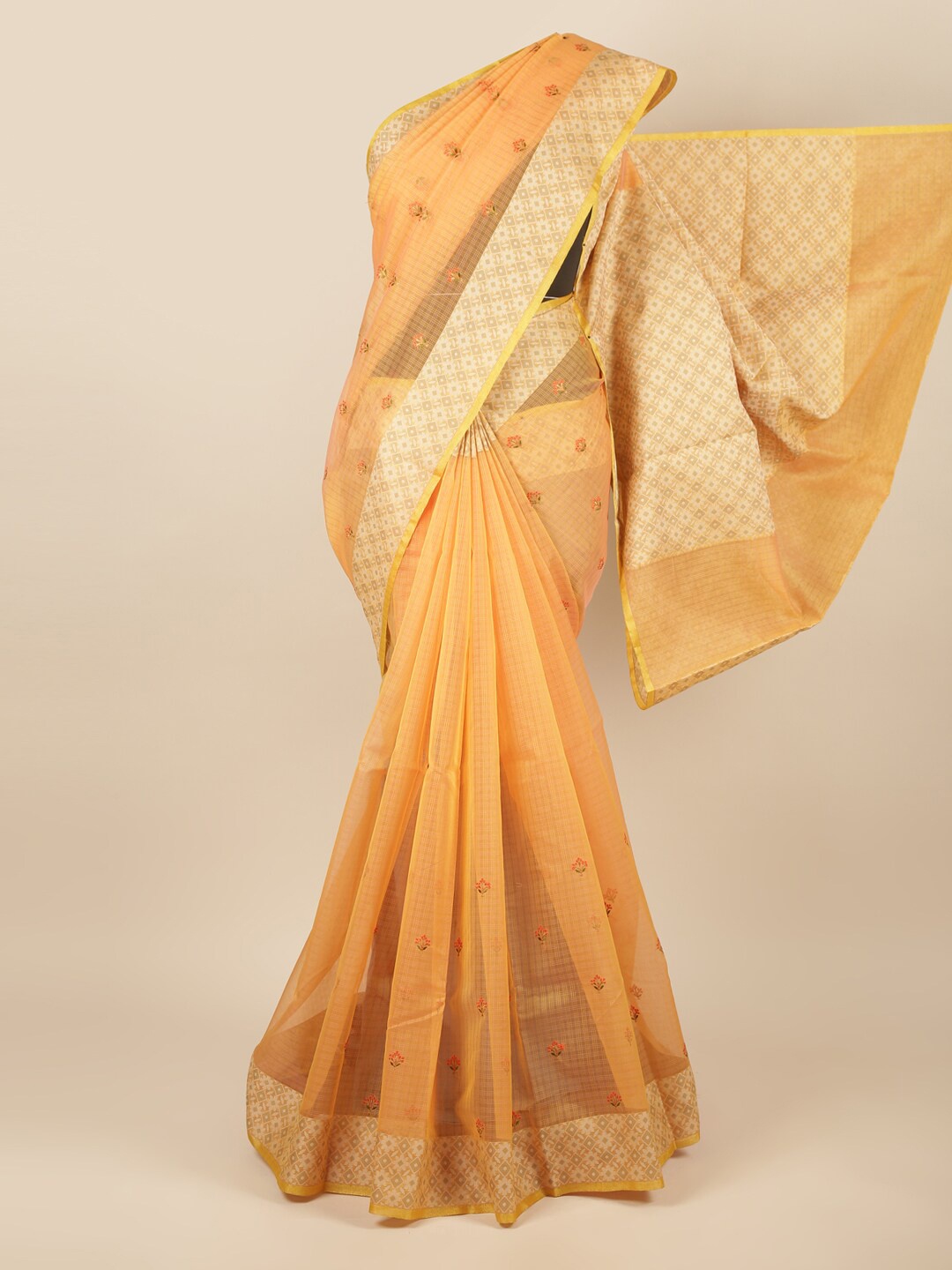 

Pothys Mustard & Gold-Toned Woven Design Zari Saree