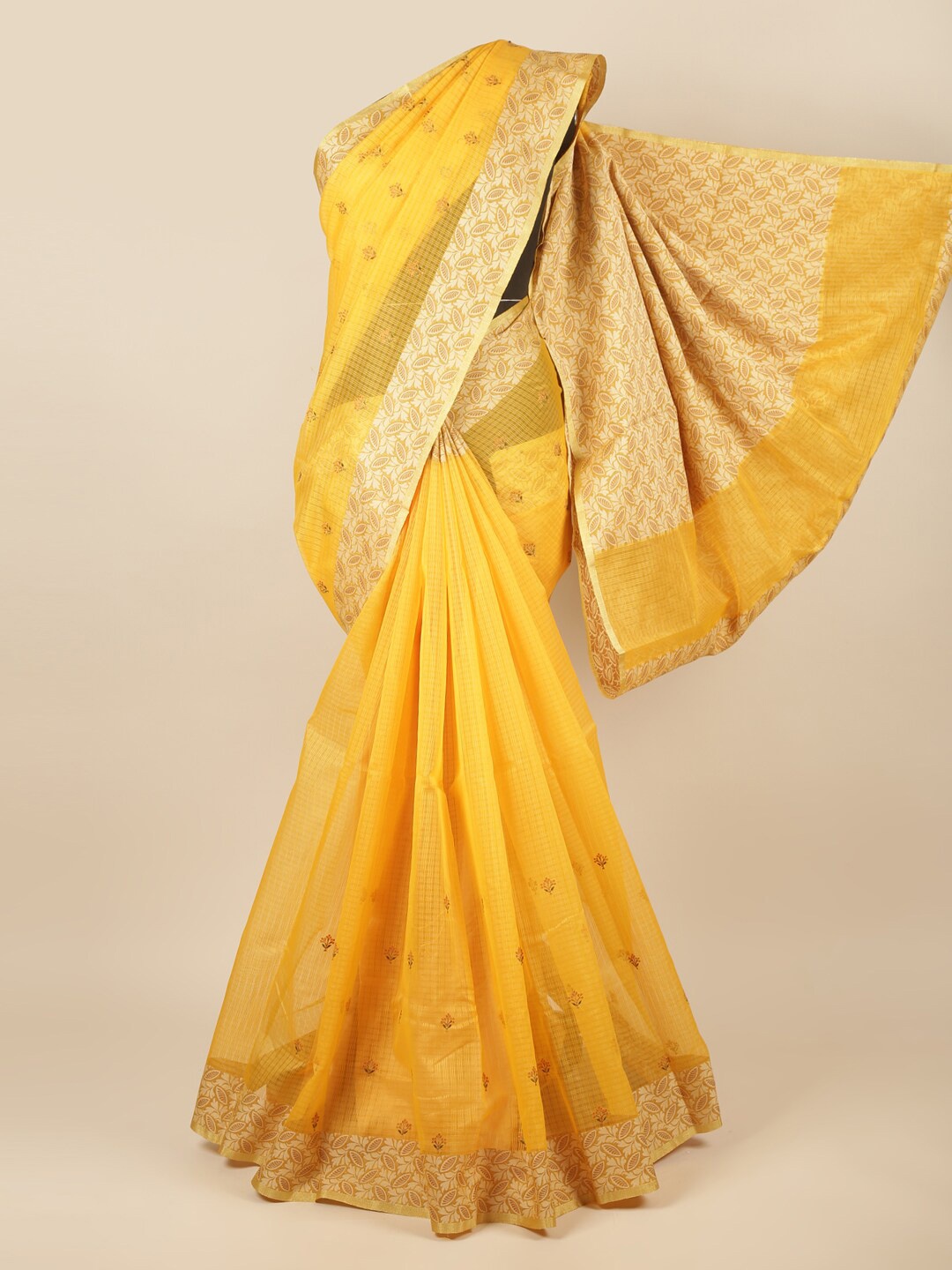 

Pothys Yellow & Gold-Toned Woven Design Saree