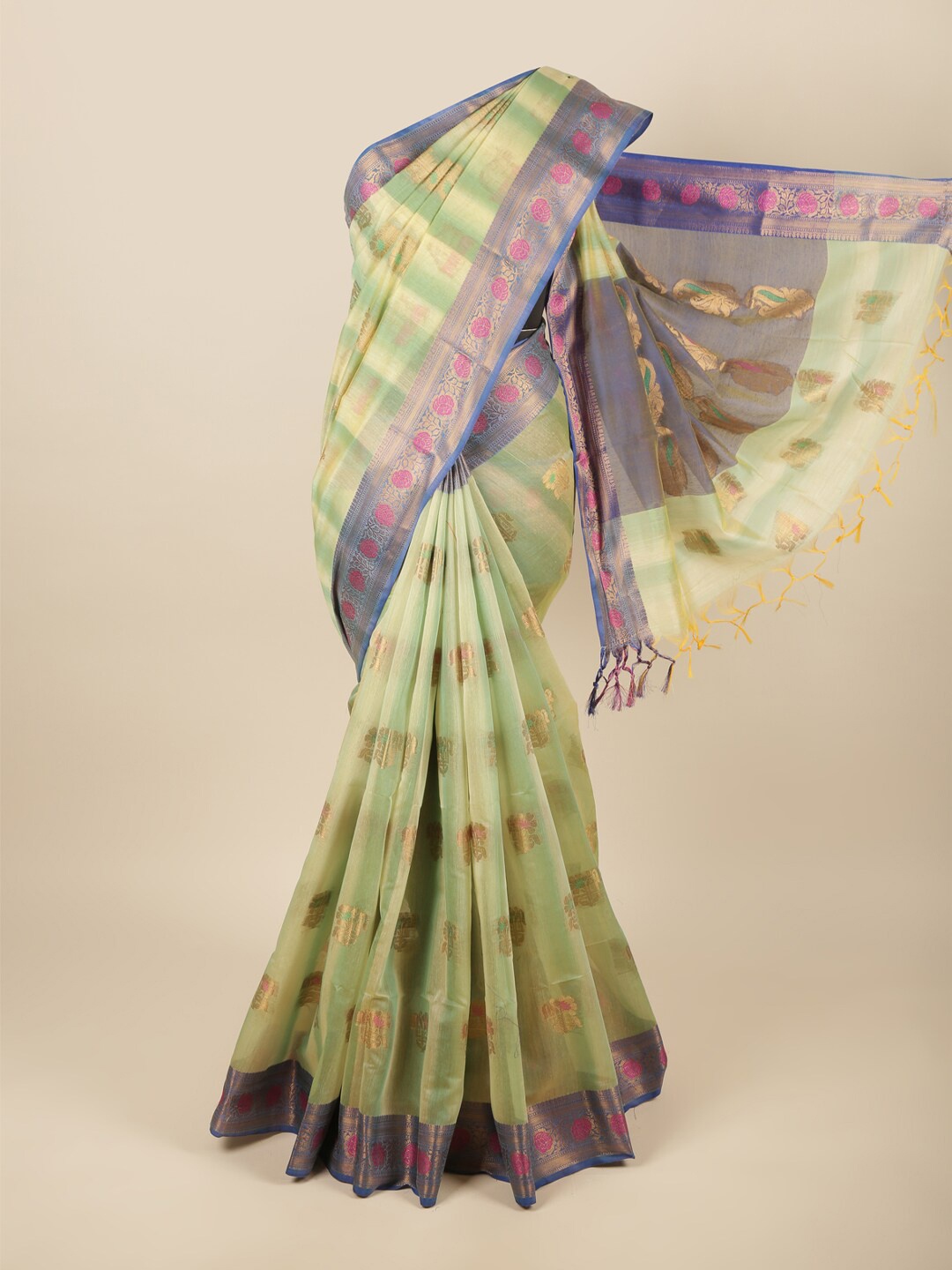 

Pothys Green & Blue Floral Manipuri Cotton Saree