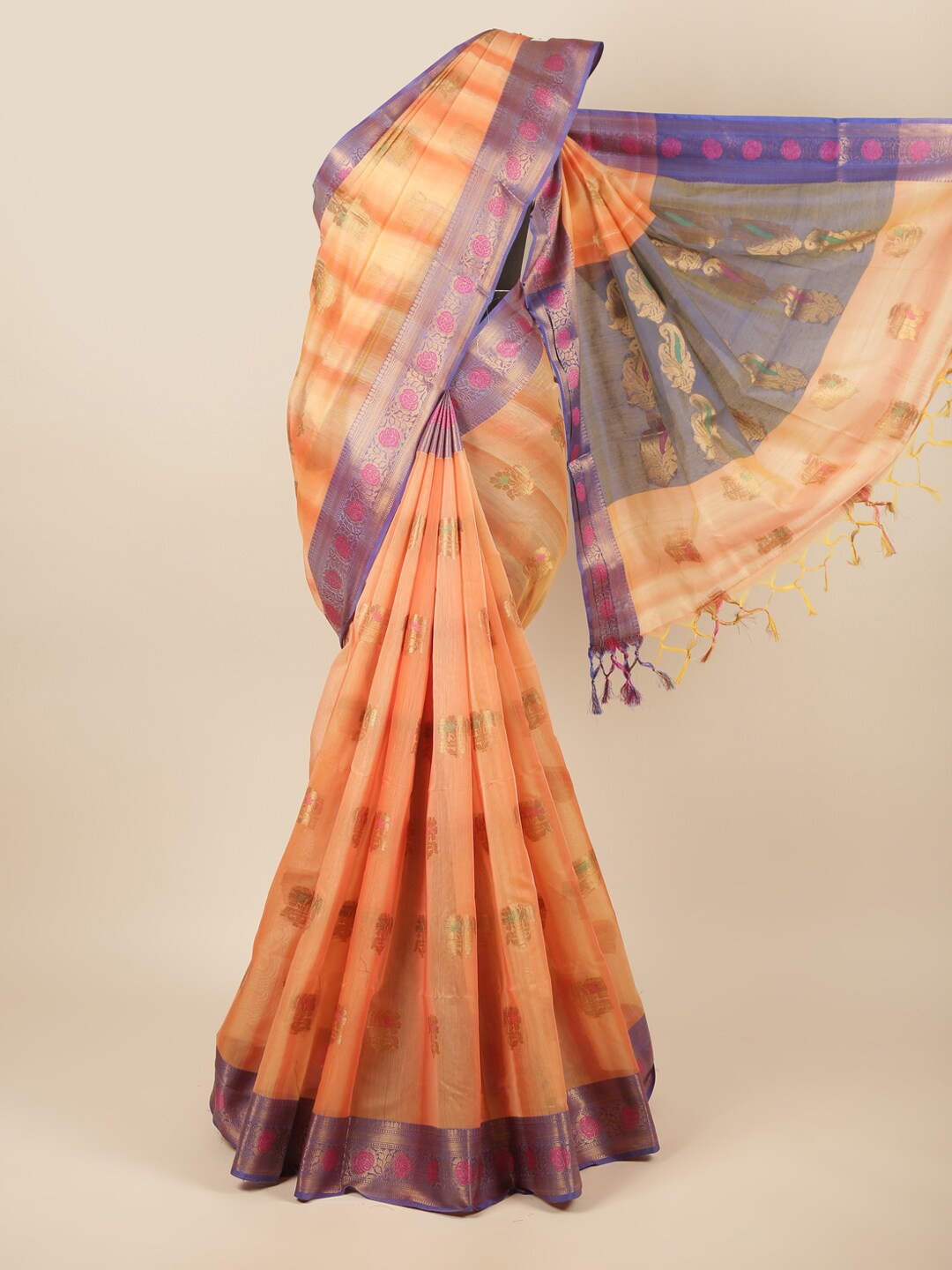 

Pothys Peach & Pink Woven Design Cotton Blend Saree