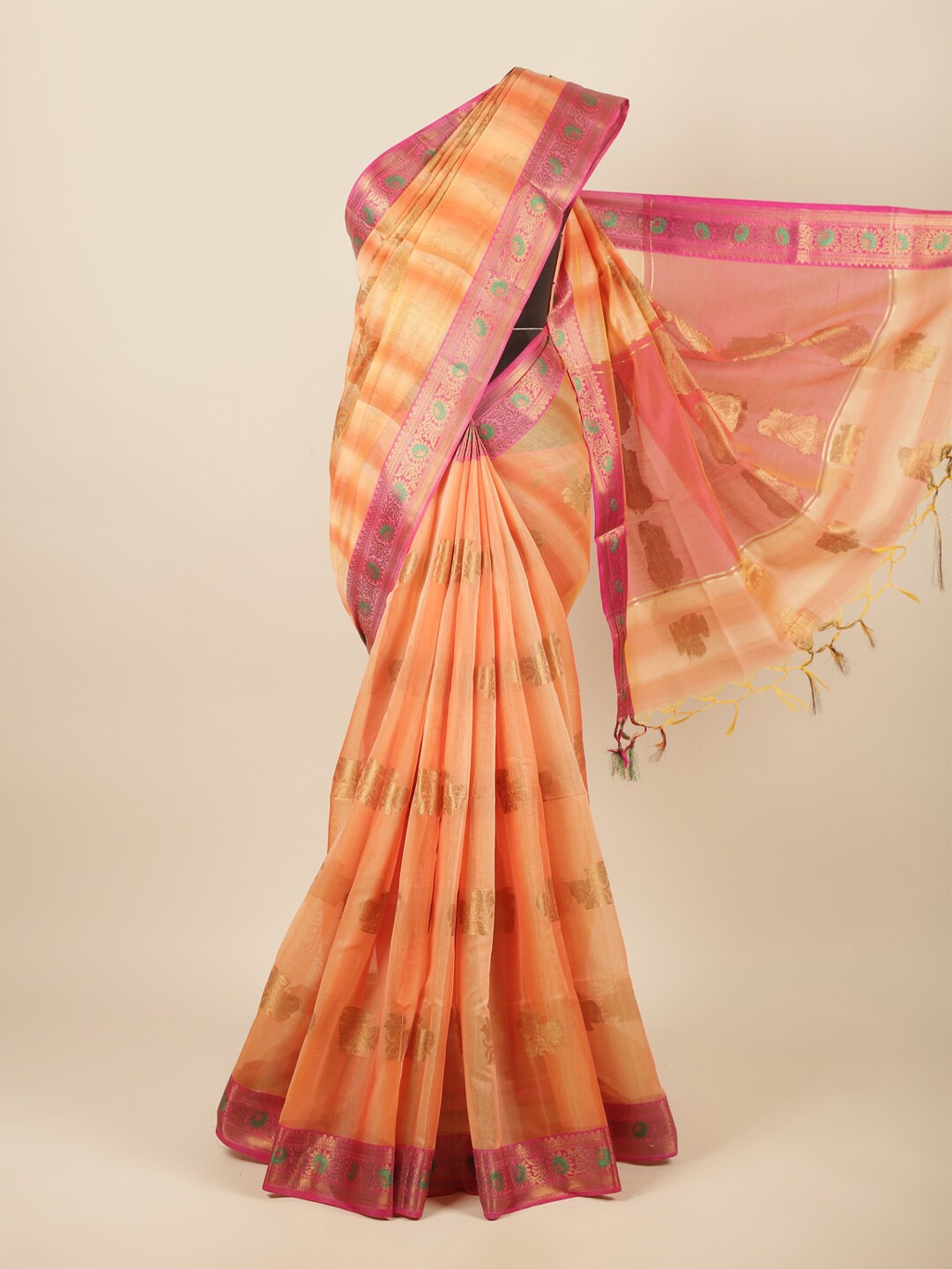 

Pothys Peach-Coloured & Pink Woven Design Zari Saree