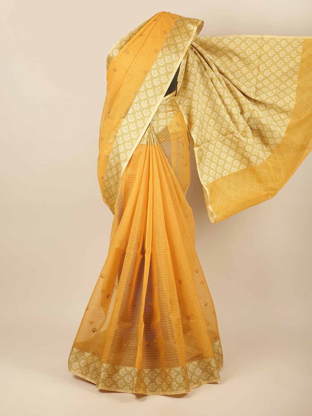 

Pothys Mustard Ethnic Motifs Zari Manipuri Cotton Saree