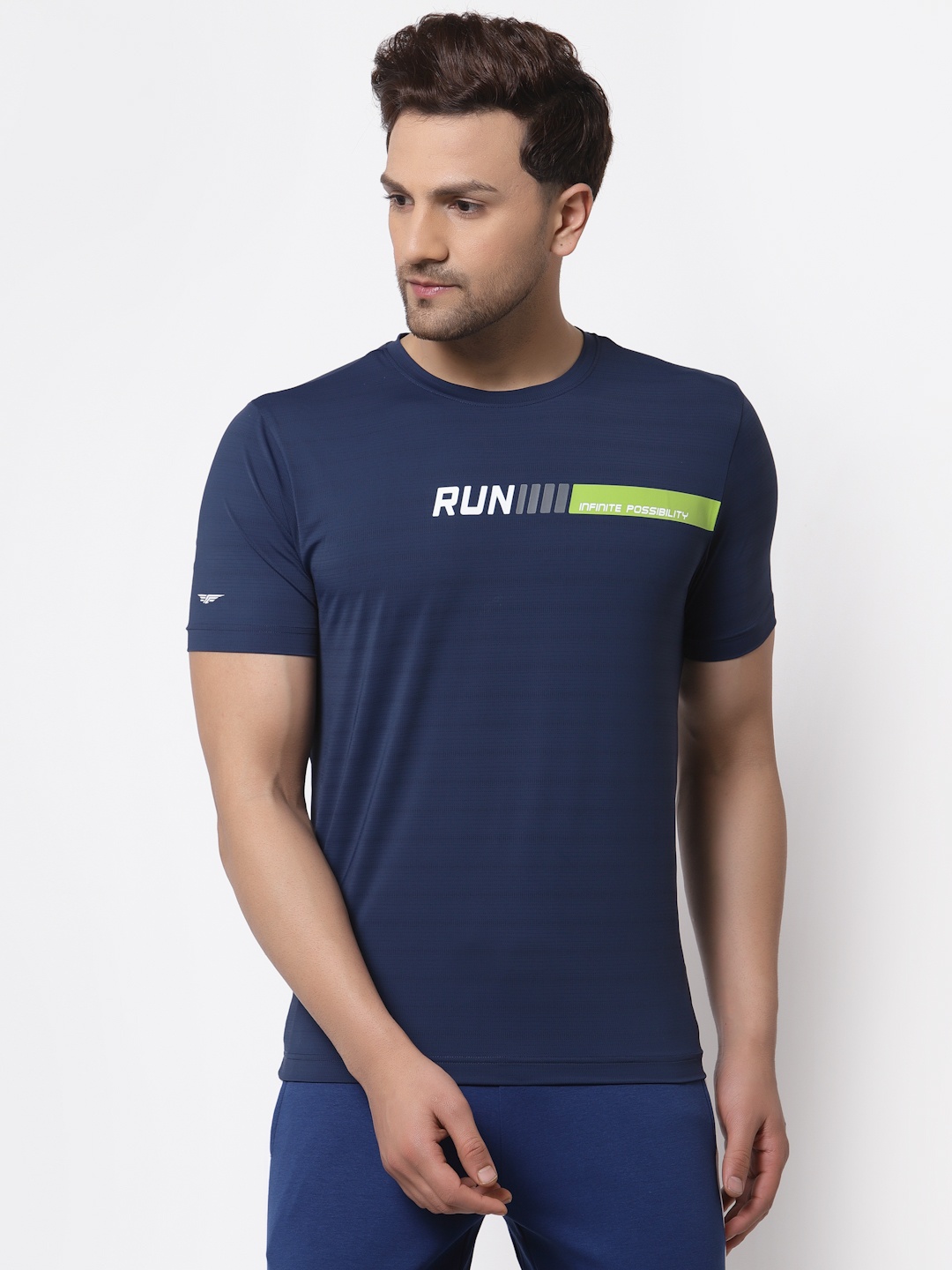 

Red Tape Men Navy Blue & White Typography Printed Training or Gym T-shirt