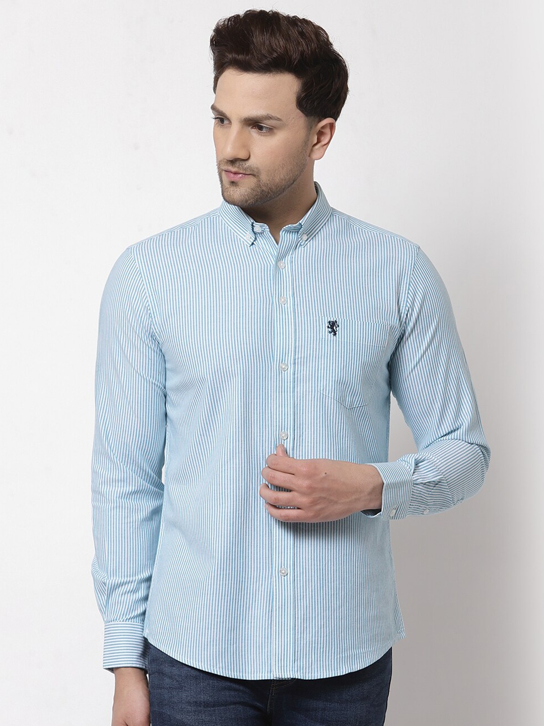 

Red Tape Men Blue Pure Cotton Vertical Striped Casual Shirt