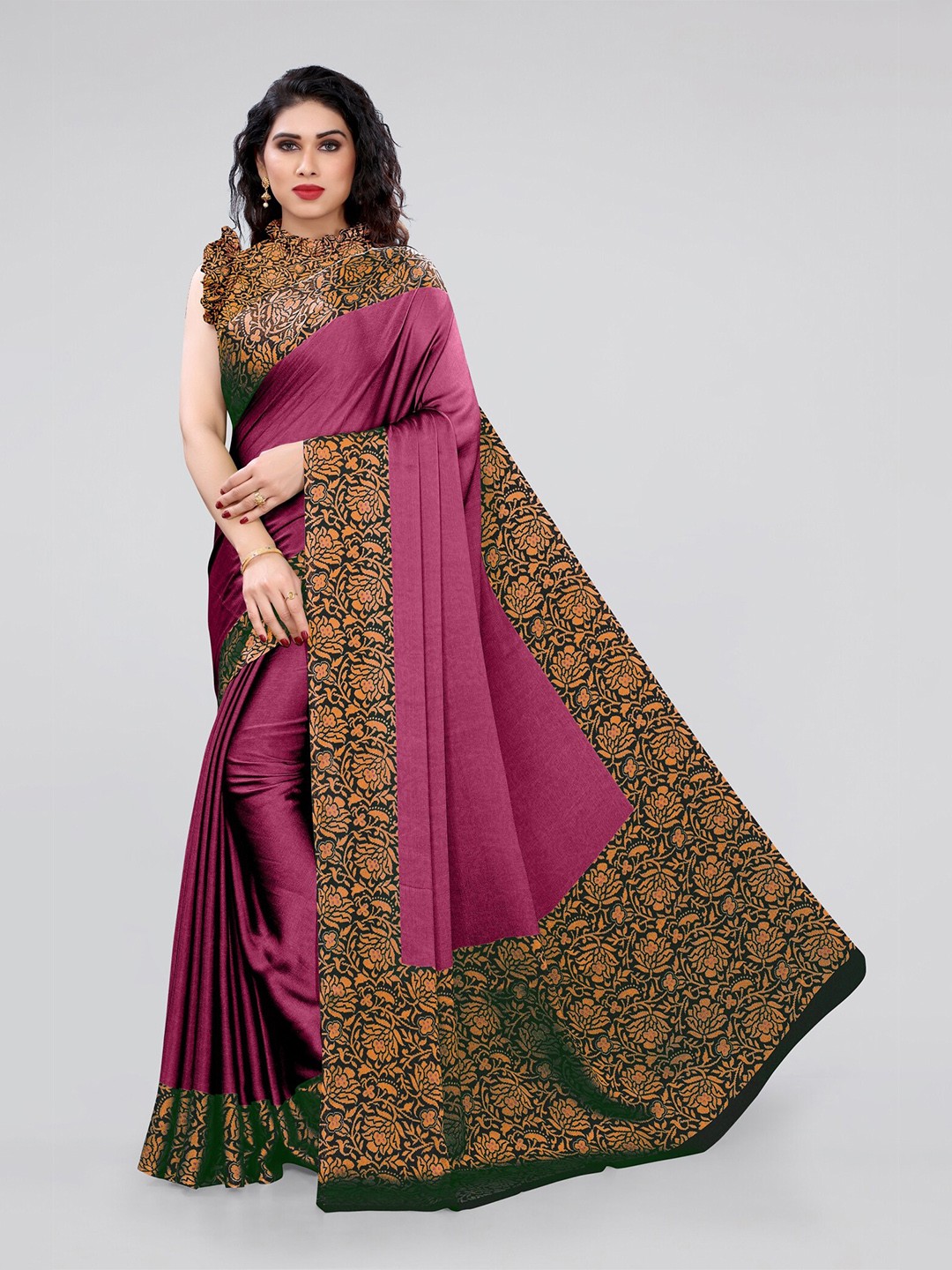 

KALINI Pink & Black Printed Bagh Chiffon Saree
