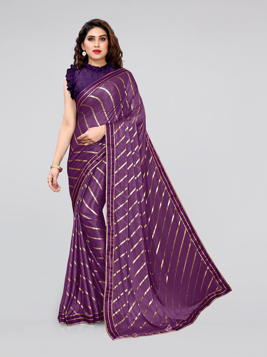 

KALINI Purple & Gold-Toned Leheriya Gotta Patti Saree