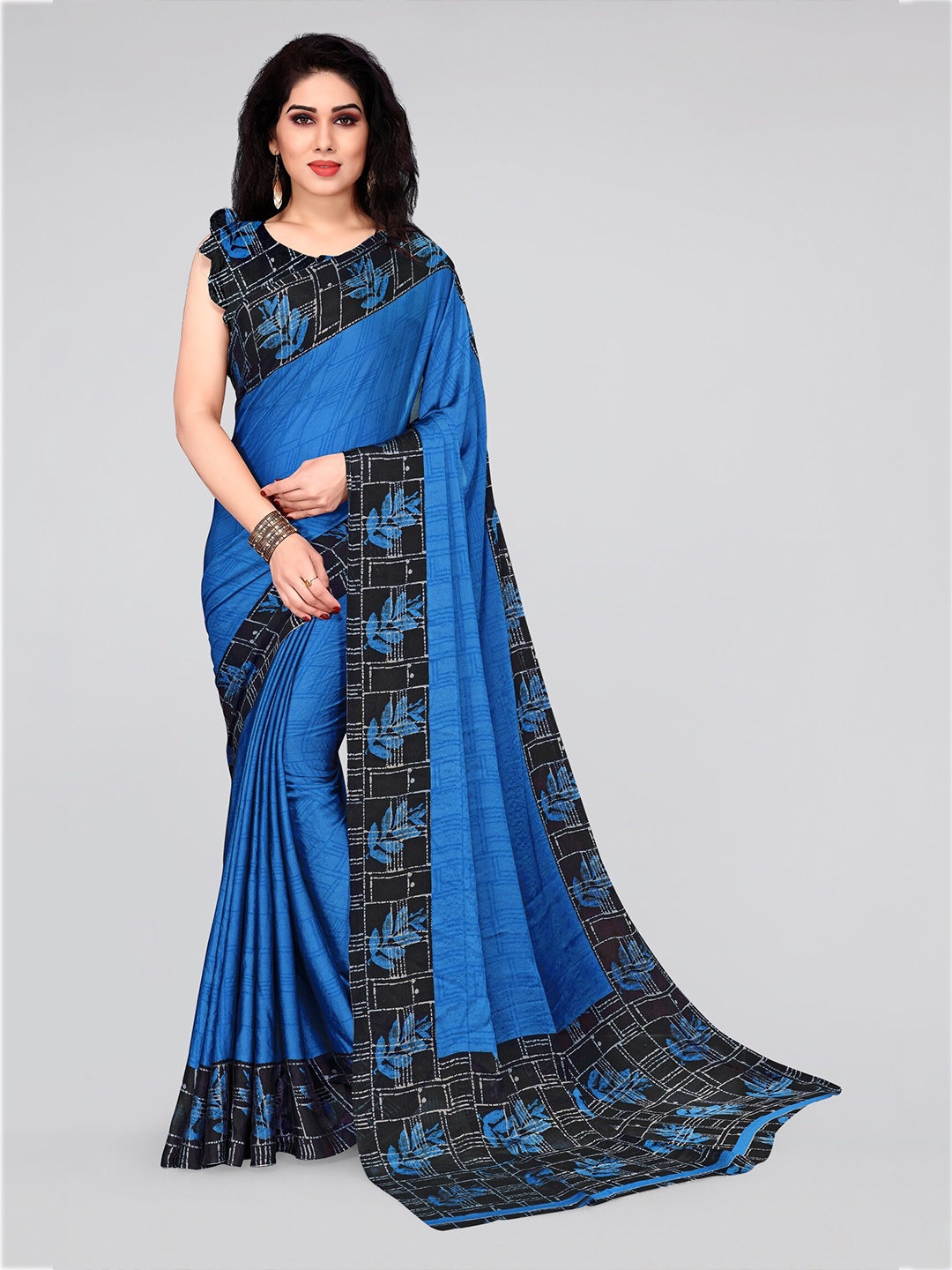 

KALINI Blue & Black Checked Bagh Saree