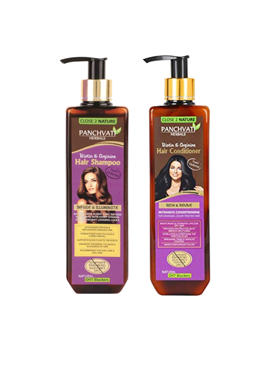 

PANCHVATI HERBALS Set of Biotin & Arginine Shampoo & Conditioner, Brown