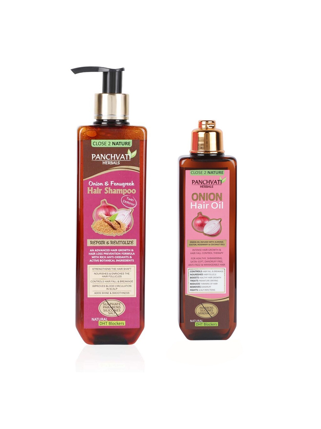 

PANCHVATI HERBALS Set of Onion-Fenugreek Shampoo & Onion Oil 500 ml, Red