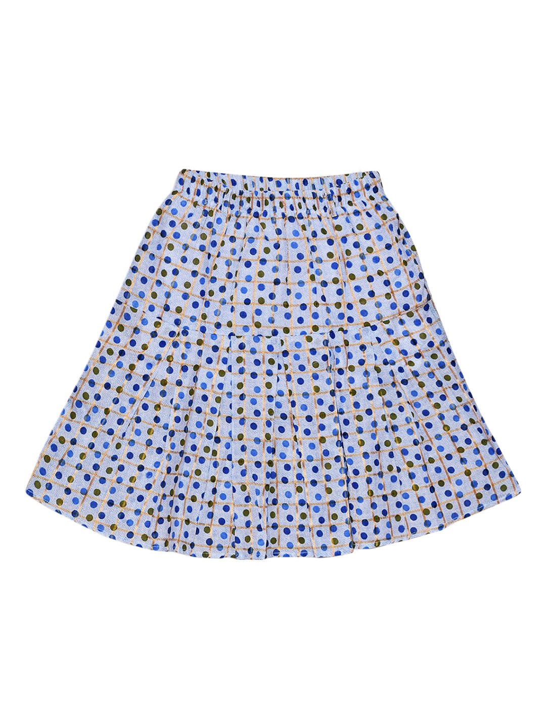 

Fashionable Girls Blue & Beige Polka Dot Printed A-Line Knee-Length Pure Cotton Skirt
