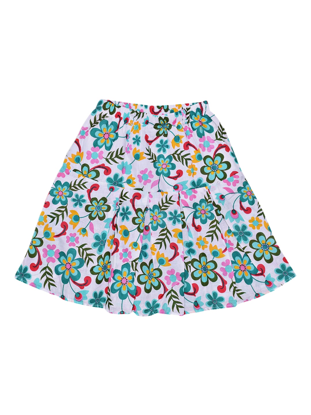 

Fashionable Girls Green & White Floral Printed A-Line Pure Cotton Skirt