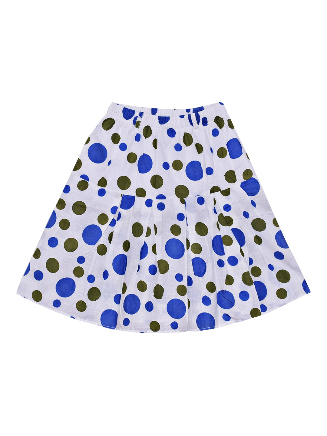 

Fashionable Girls Blue & White Polka Dot Printed A-Line Pure Cotton Skirt