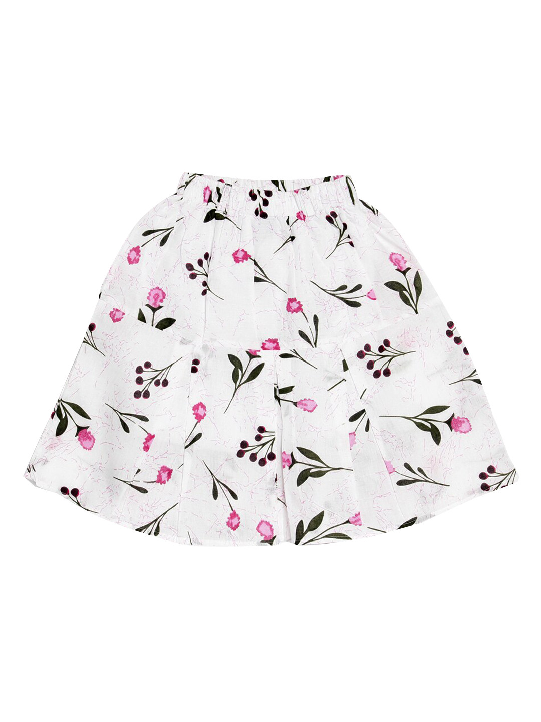

Fashionable Girls White & Pink Floral Printed A-Line Pure Cotton Skirt