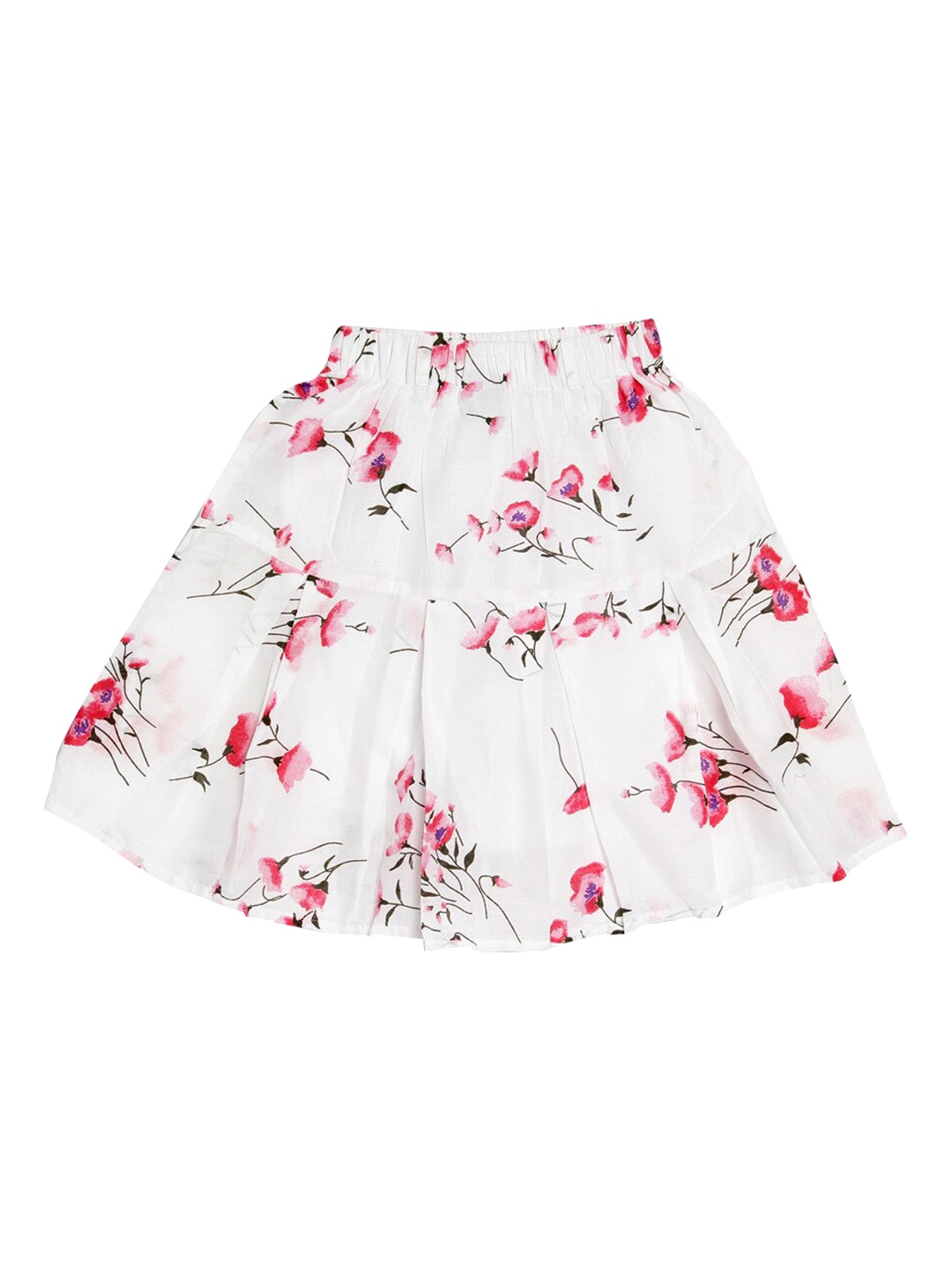 

Fashionable Girls Pink & White Floral Printed A-Line Pure Cotton Skirt
