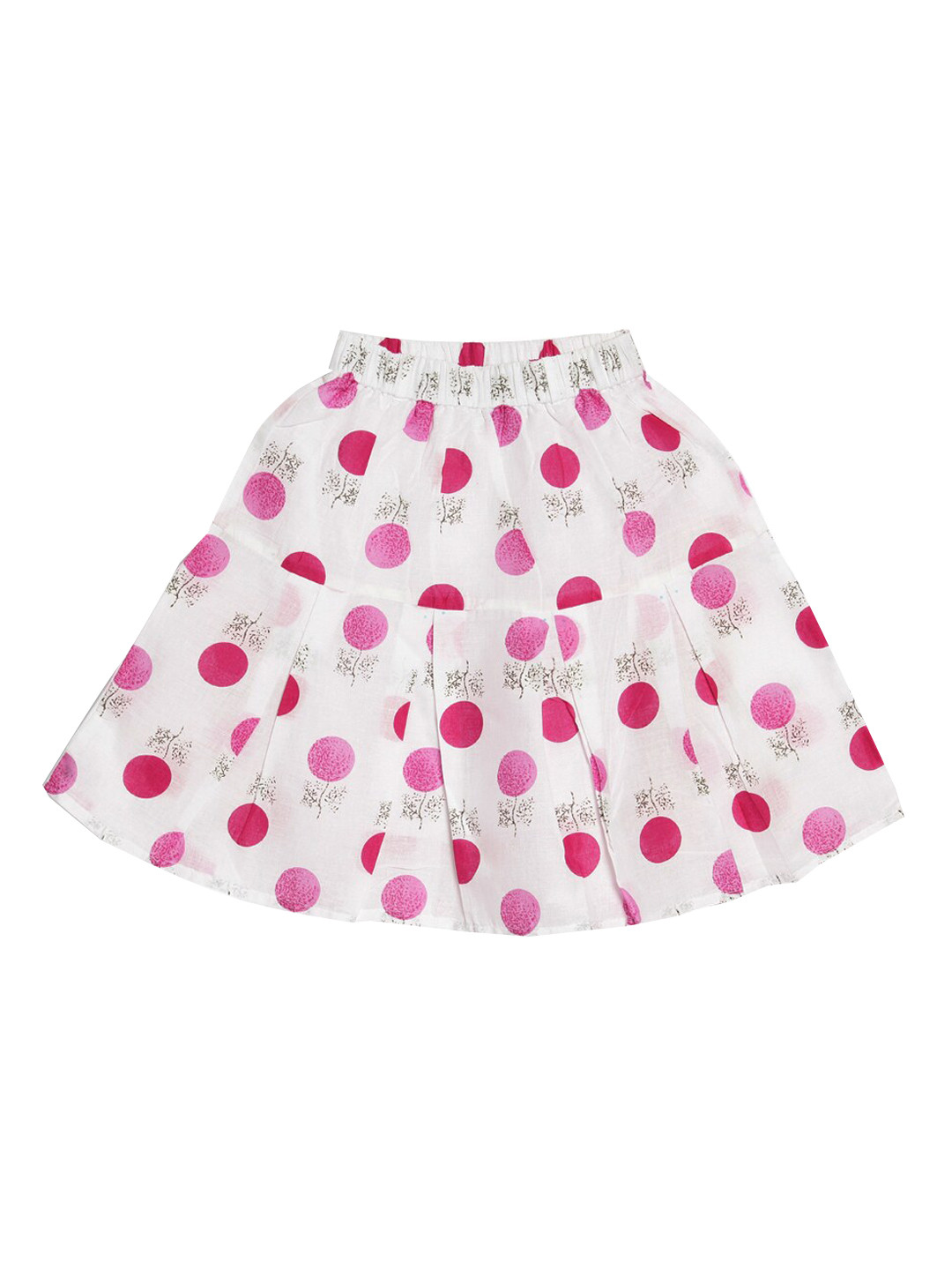 

Fashionable Girls Pink & White Polka Dot Printed A-Line Pure Cotton Skirt