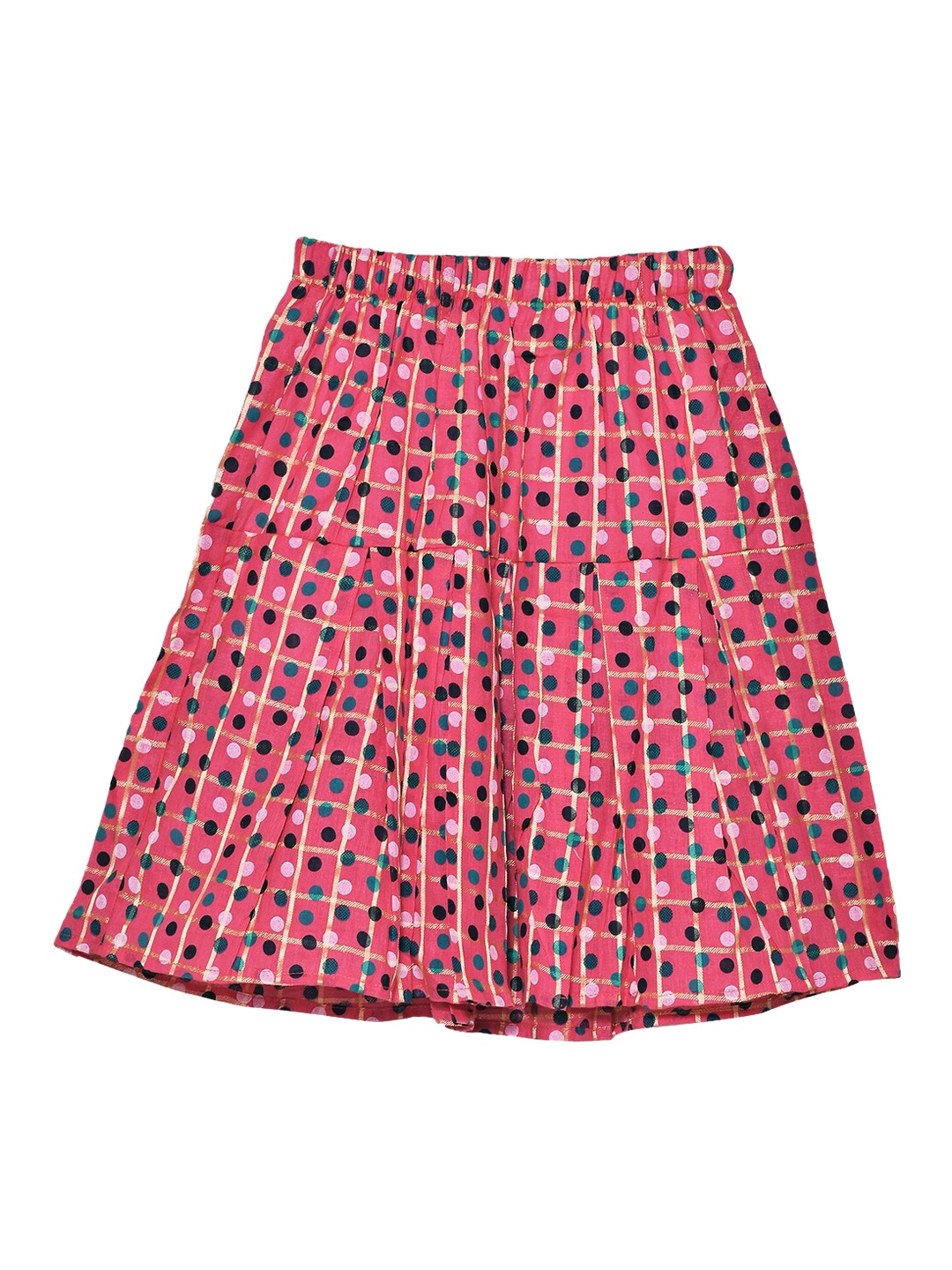 

Fashionable Girls Pink & Black Polka Dot Printed A-Line Pure Cotton Skirt