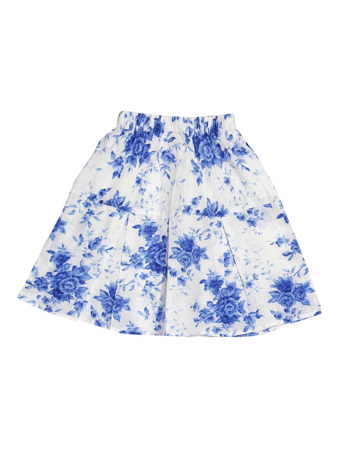 

Fashionable Girls Blue & White Floral Printed A-Line Pure Cotton Skirt
