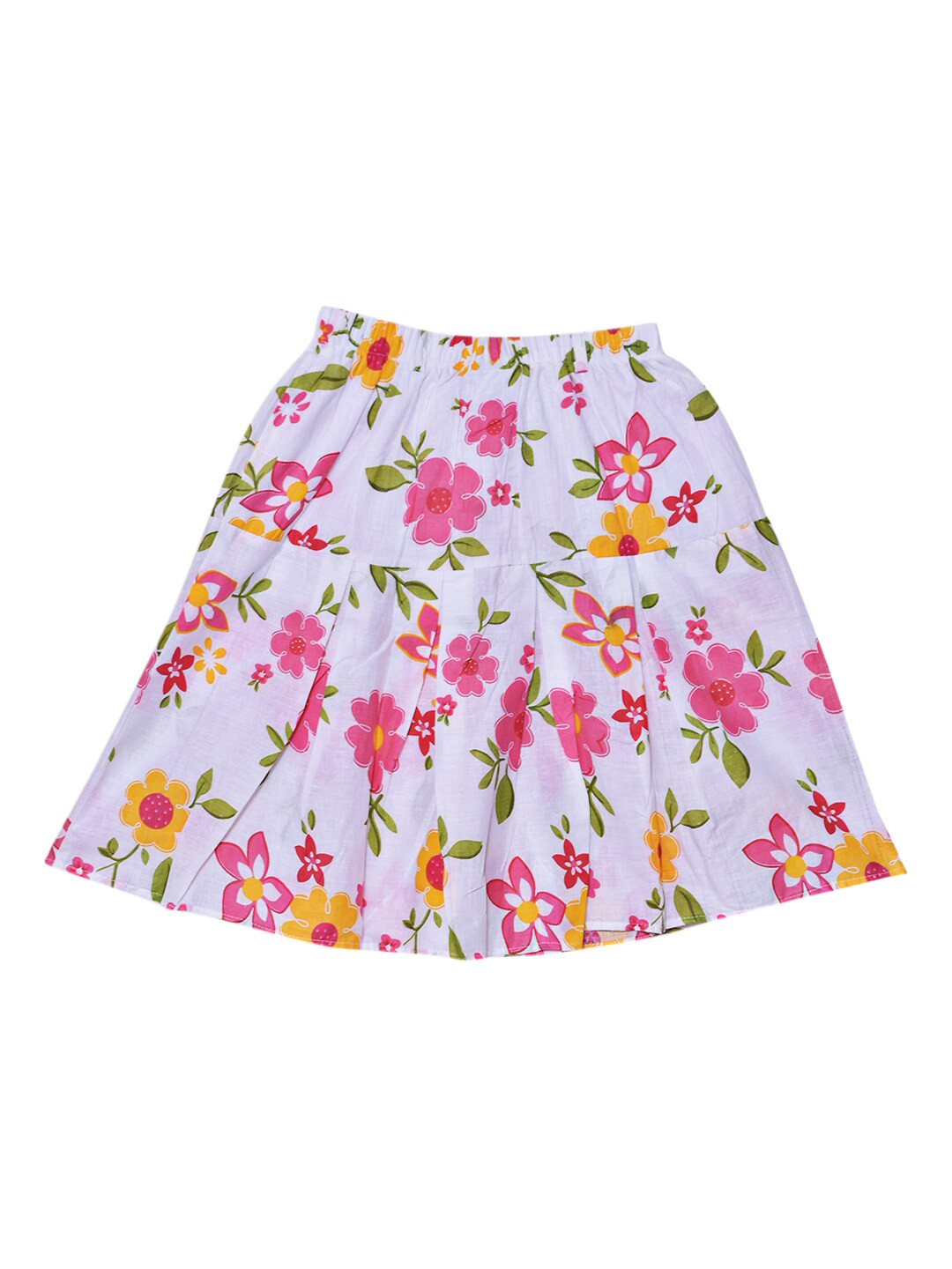 

Fashionable Girls White & Pink Floral Printed A-Line Pure Cotton Skirt