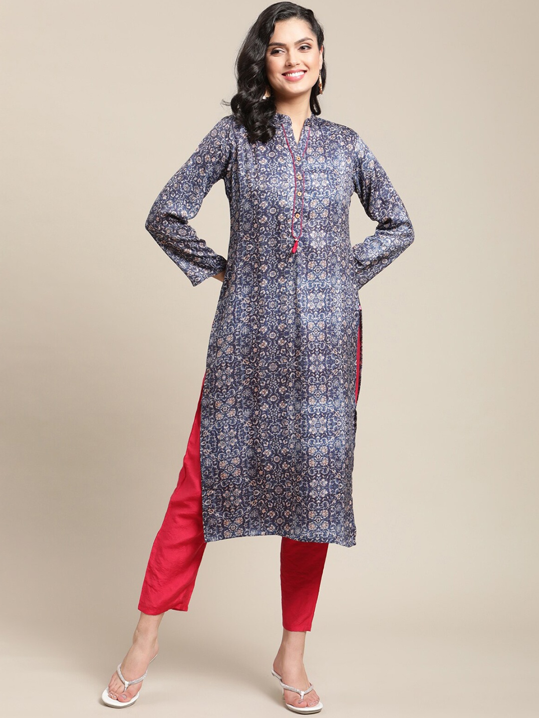 

Varanga Women Blue Floral Printed Floral Dobby Kurta
