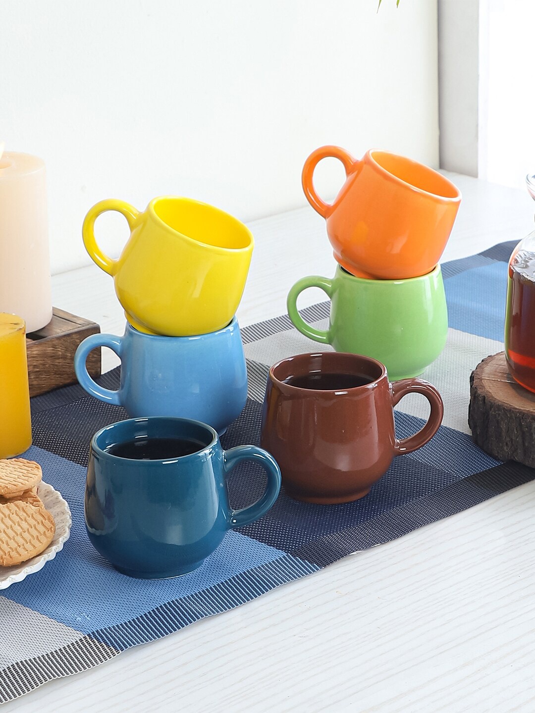

CDI Multicoloured Solid Ceramic Glossy Set of Cups and Mugs, Multi