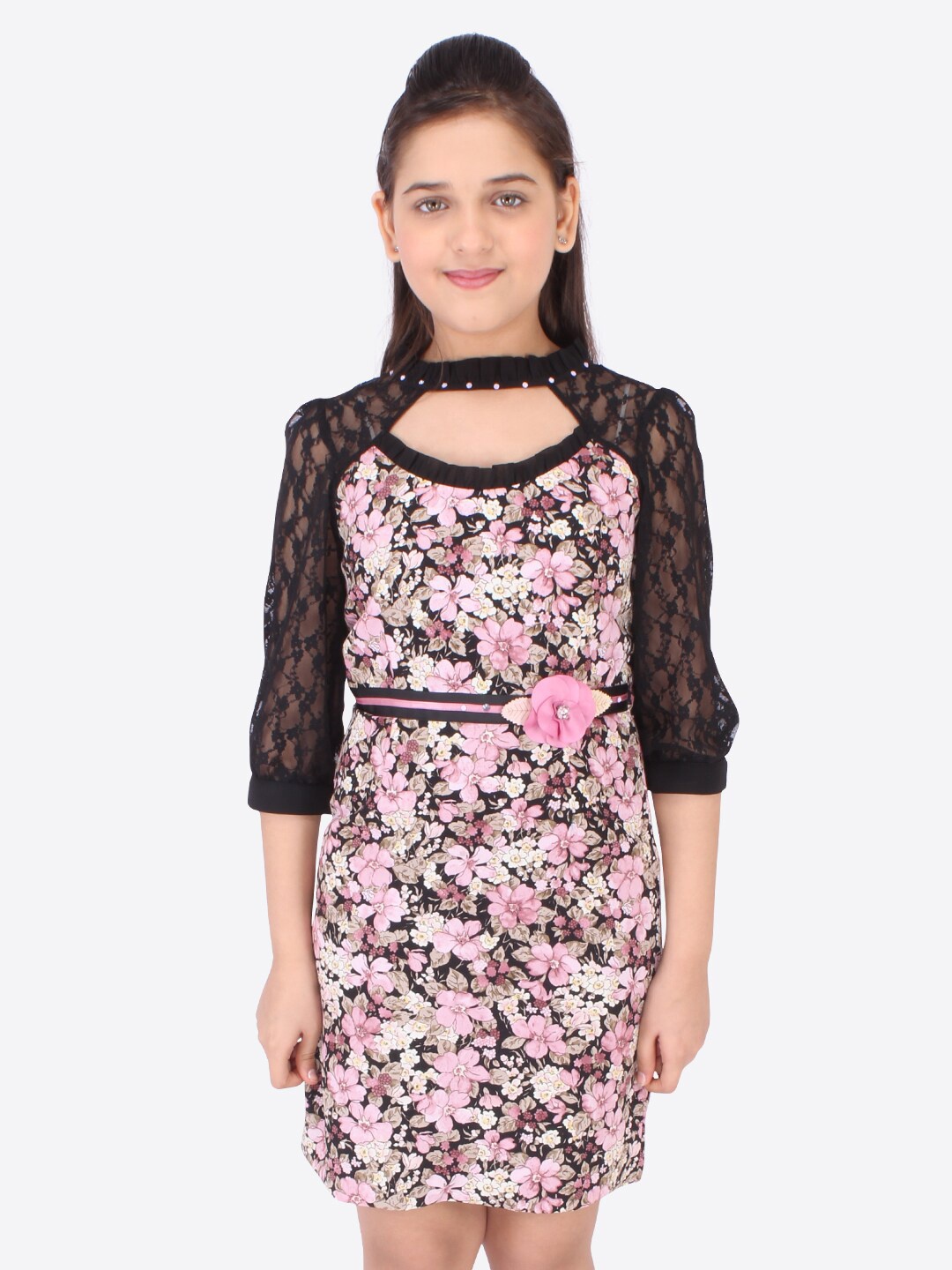 

CUTECUMBER Black Floral Georgette Sheath Dress