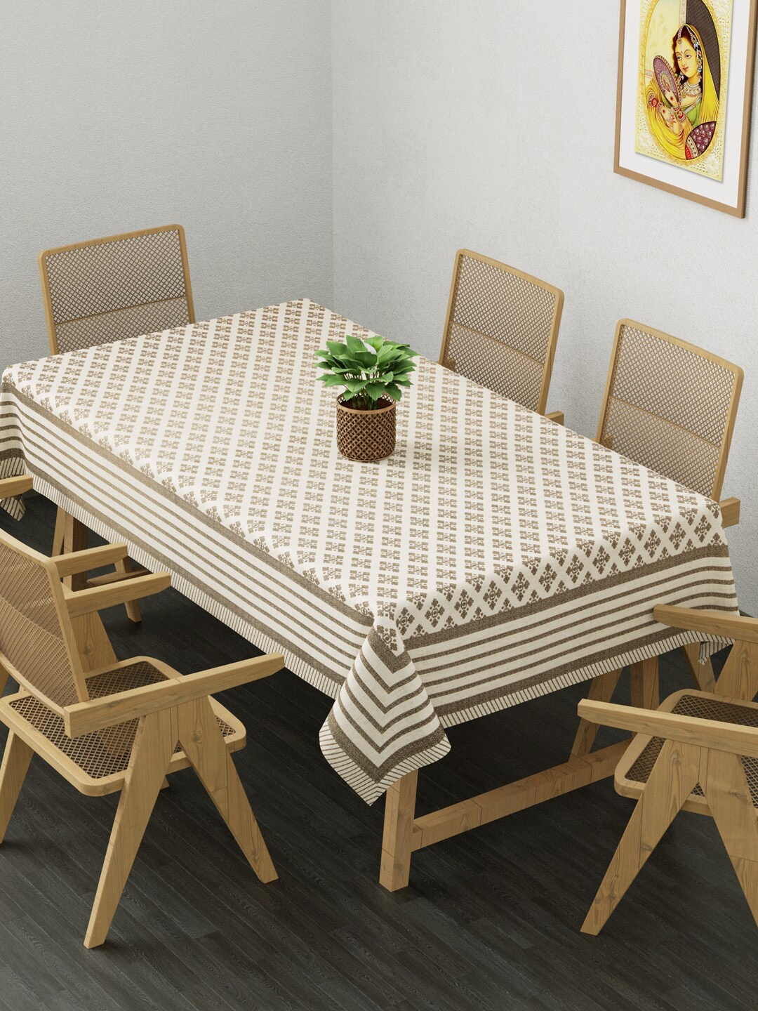 

Clasiko Taupe & White Printed 6-Seater Rectangle Cotton Table Cover