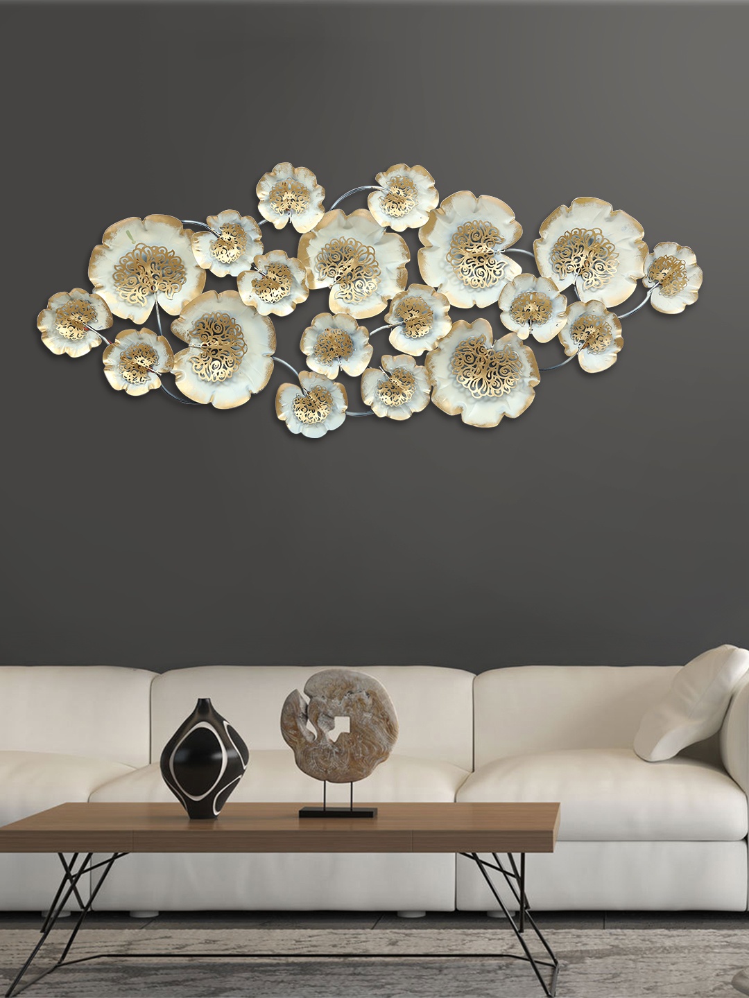 

Aapno Rajasthan White & Gold Toned Floral Metal Wall Decor