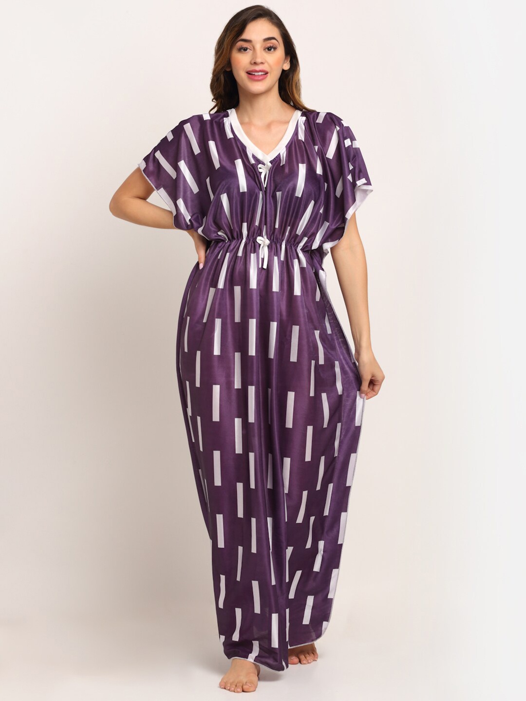 

Sidwa Women Purple Printed Kaftan Maxi Nightdress