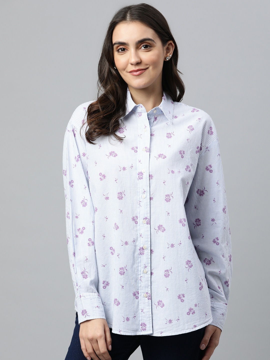 

Marks & Spencer White Floral Print Shirt Style Top