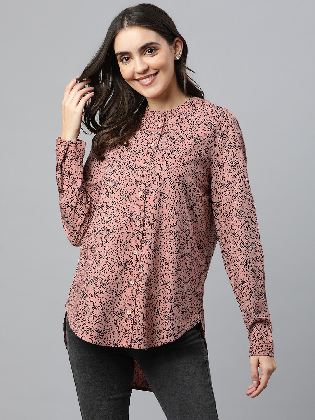 

Marks & Spencer Peach-Coloured Print Shirt Style Top