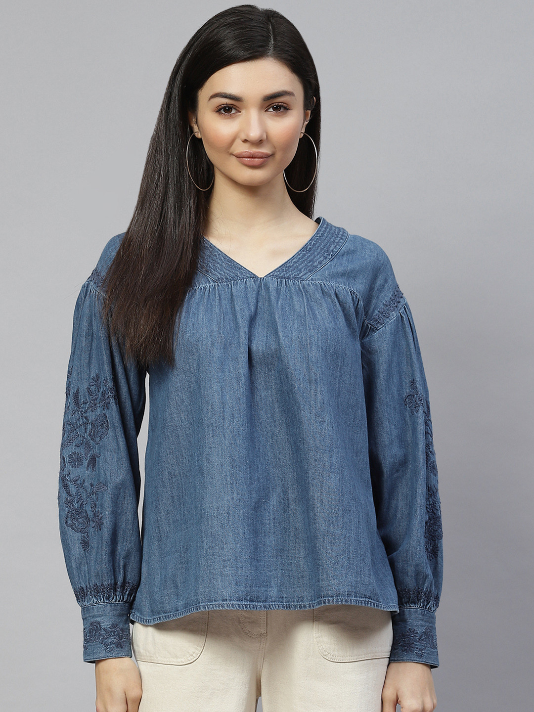 

Marks & Spencer Blue Pure Cotton V-Neck Top