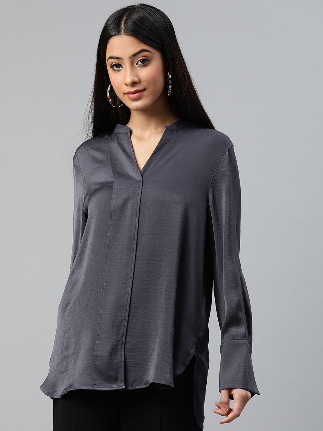 

Marks & Spencer Charcoal Grey Solid Shirt Style Top