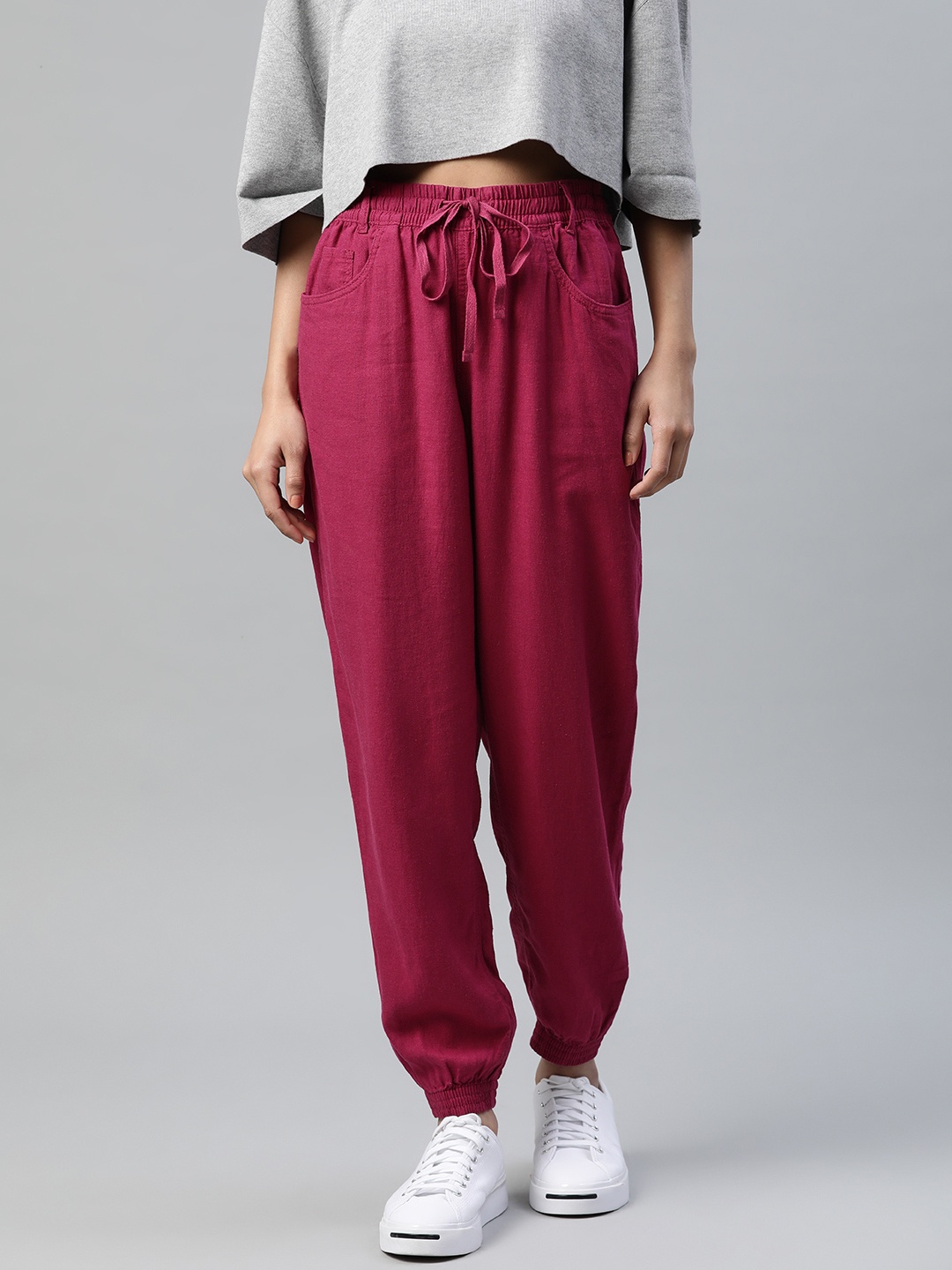 

Marks & Spencer Women Magenta Solid Pleated Joggers