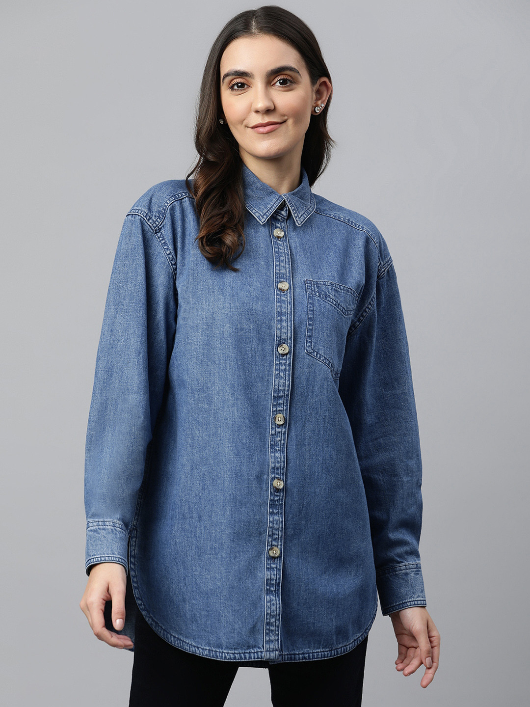 

Marks & Spencer Blue Indigo Denim Shirt Style Top