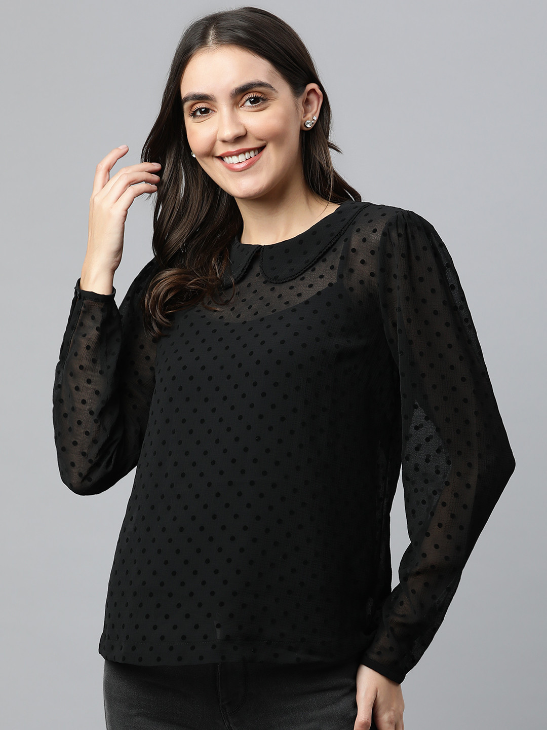 

Marks & Spencer Black Peter Pan Collar Top