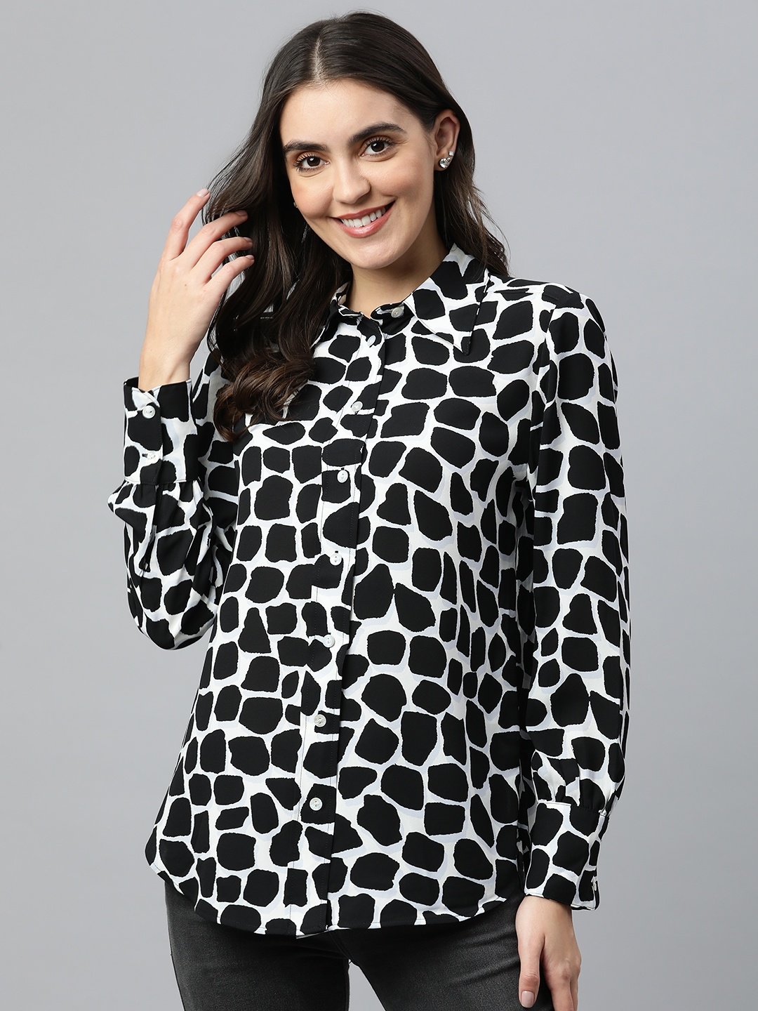 

Marks & Spencer Black & White Animal Print Shirt Style Top