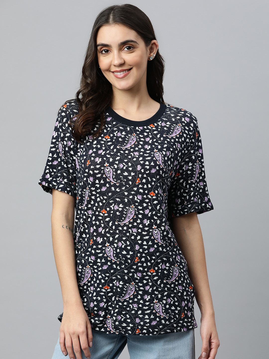 

Marks & Spencer Navy Blue Print Top