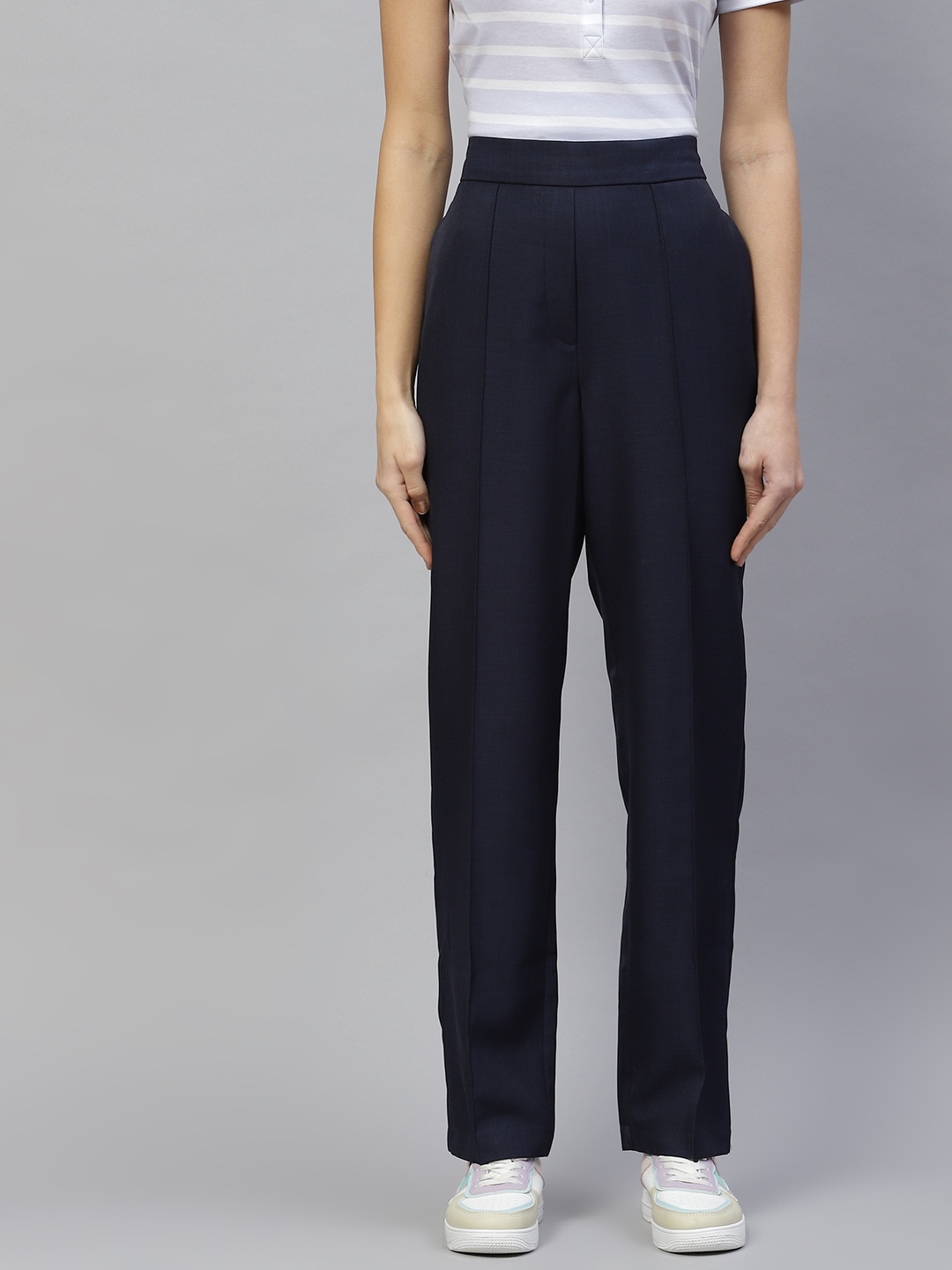 

Marks & Spencer Women Navy Blue Solid Regular Trousers