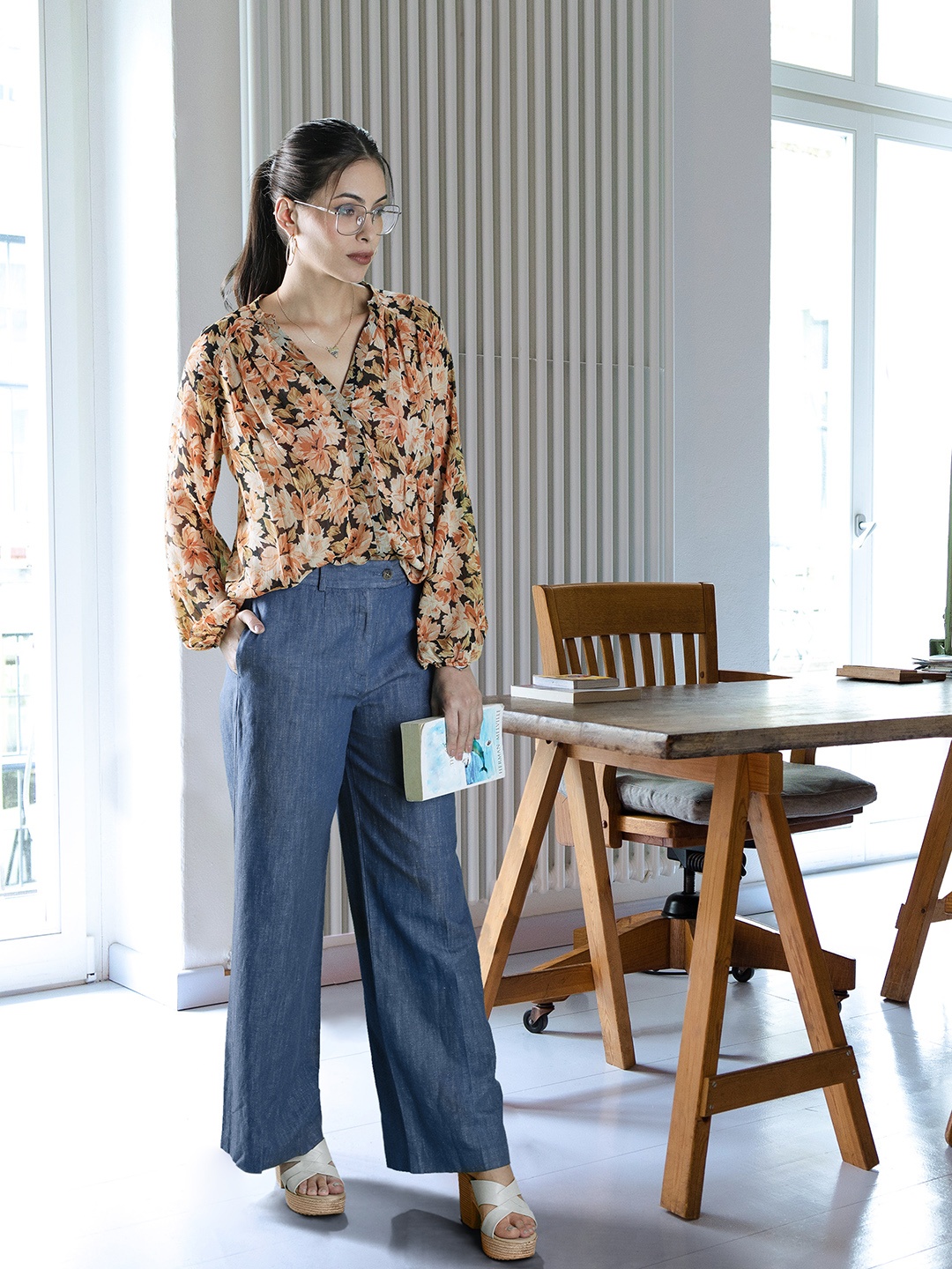 

Marks & Spencer Women Blue Solid Parallel Trousers