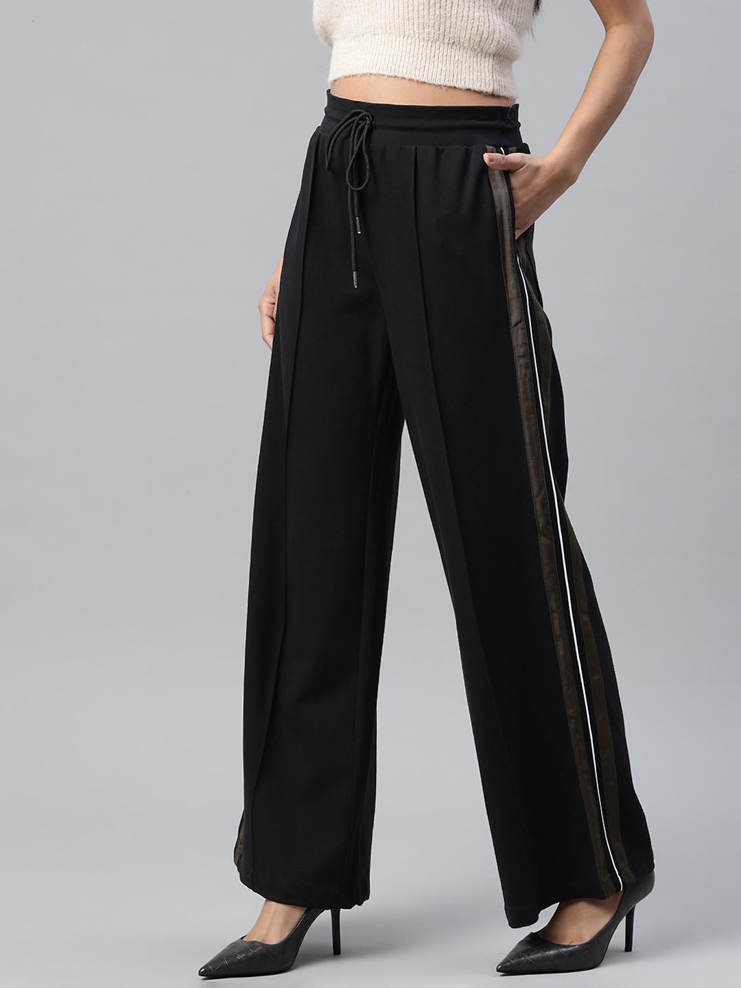 

Marks & Spencer Women Black High-Rise Pleated Trousers