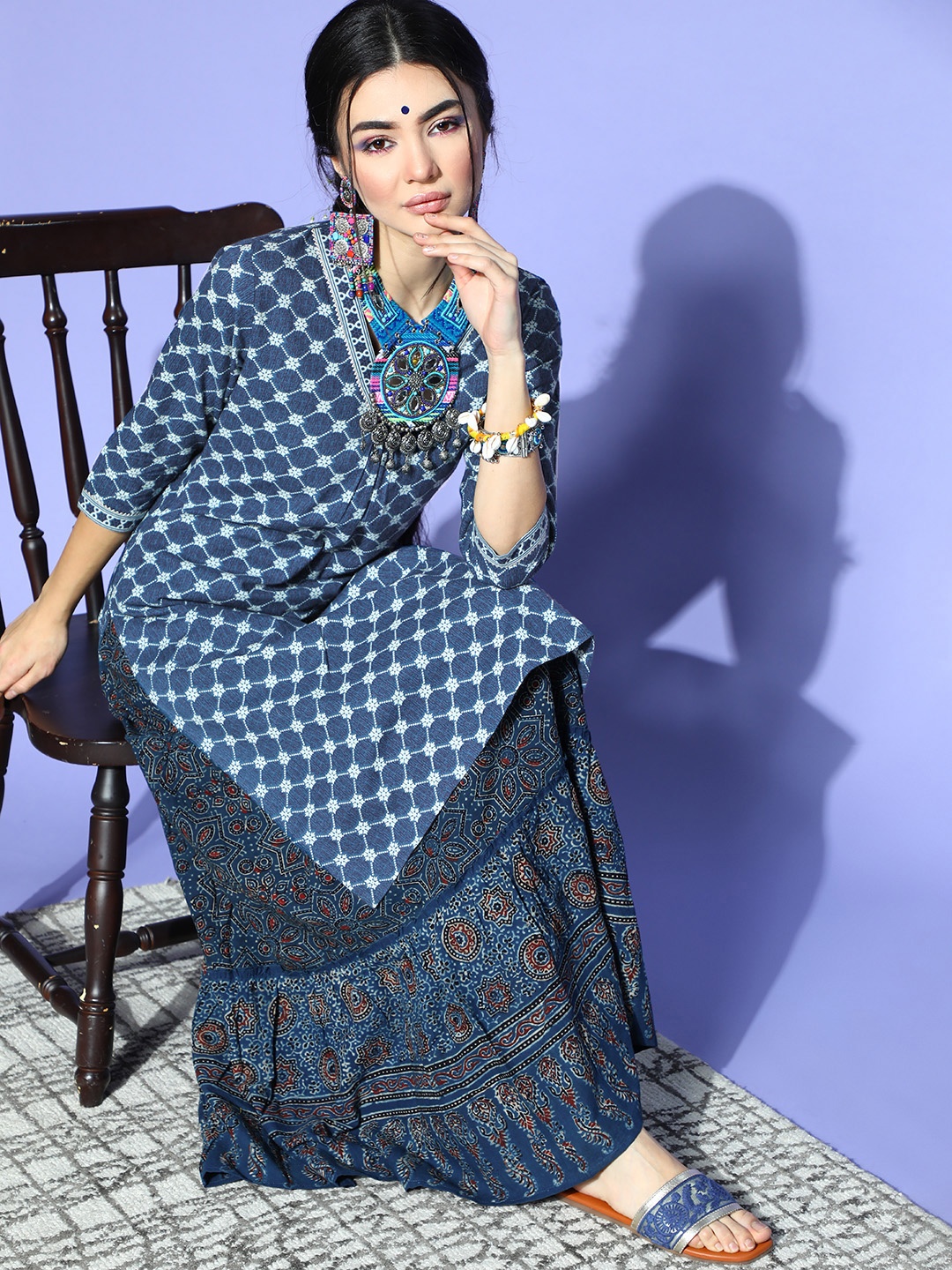

STREET 9 Teal Ethnic Motifs Indie Print Kurta